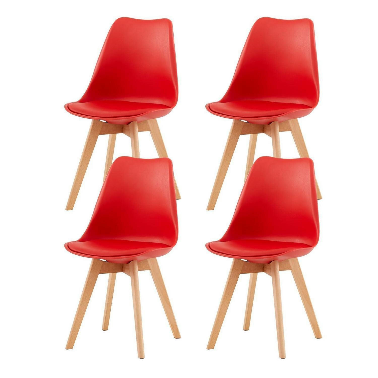ESSZIMMERSTUHL 4er Set Rot Kunstleder Massivholz Buche - Rot, Kunststoff (47.5/82/41cm)