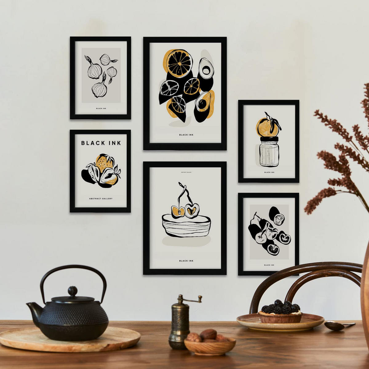 POSTER Set Mit 6 In Schwarzer Tinte Snack A3 & A4 Rahmenlos - Klar, Papier (29/3cm) - Nacnic