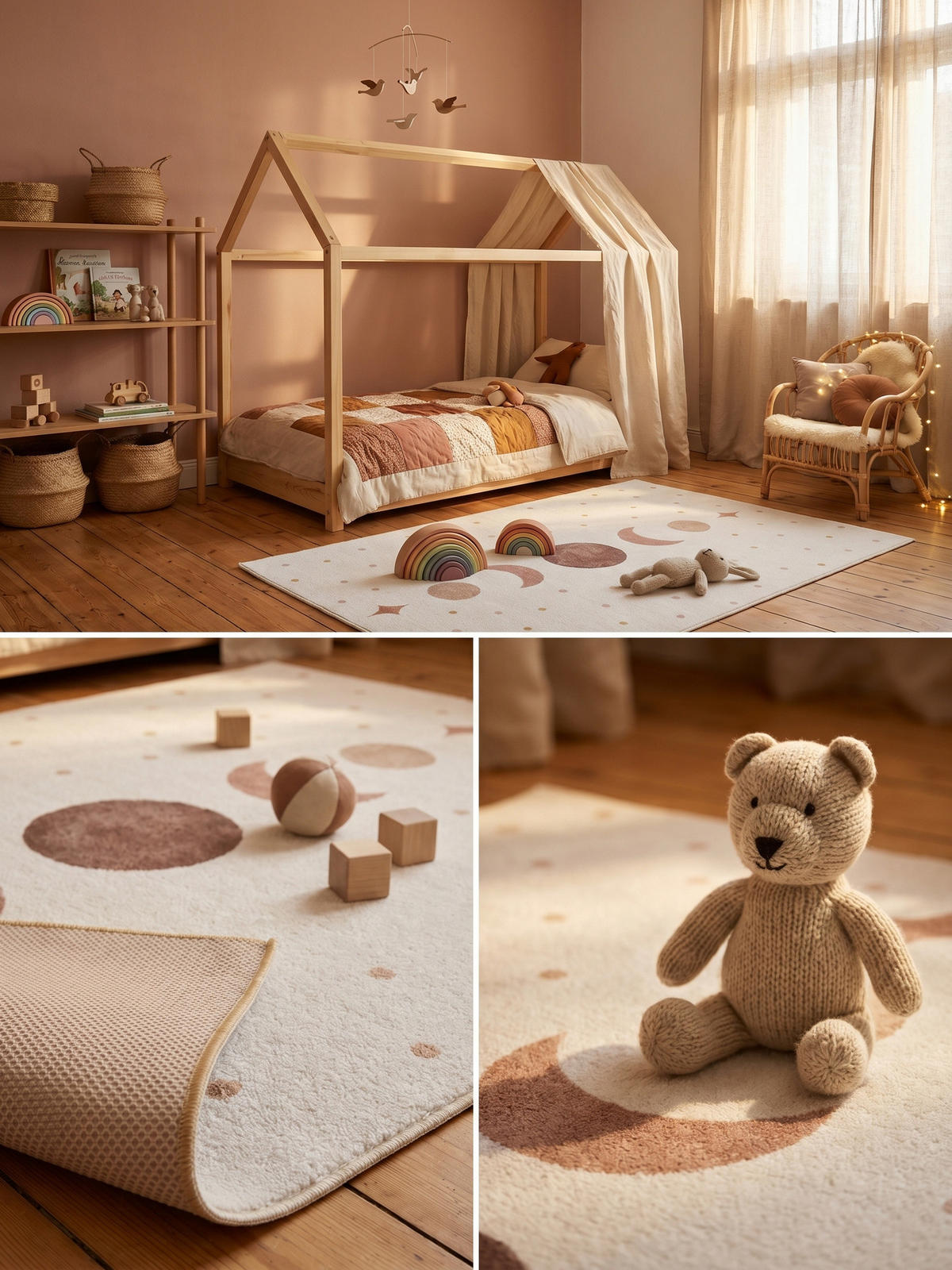 TEPPICH Kurzflor Waschbar TINO in Creme, mit Mondphasen-Motiv, 120 x 170 cm - Beige, Textil (170/120cm) - KADIMA DESIGN