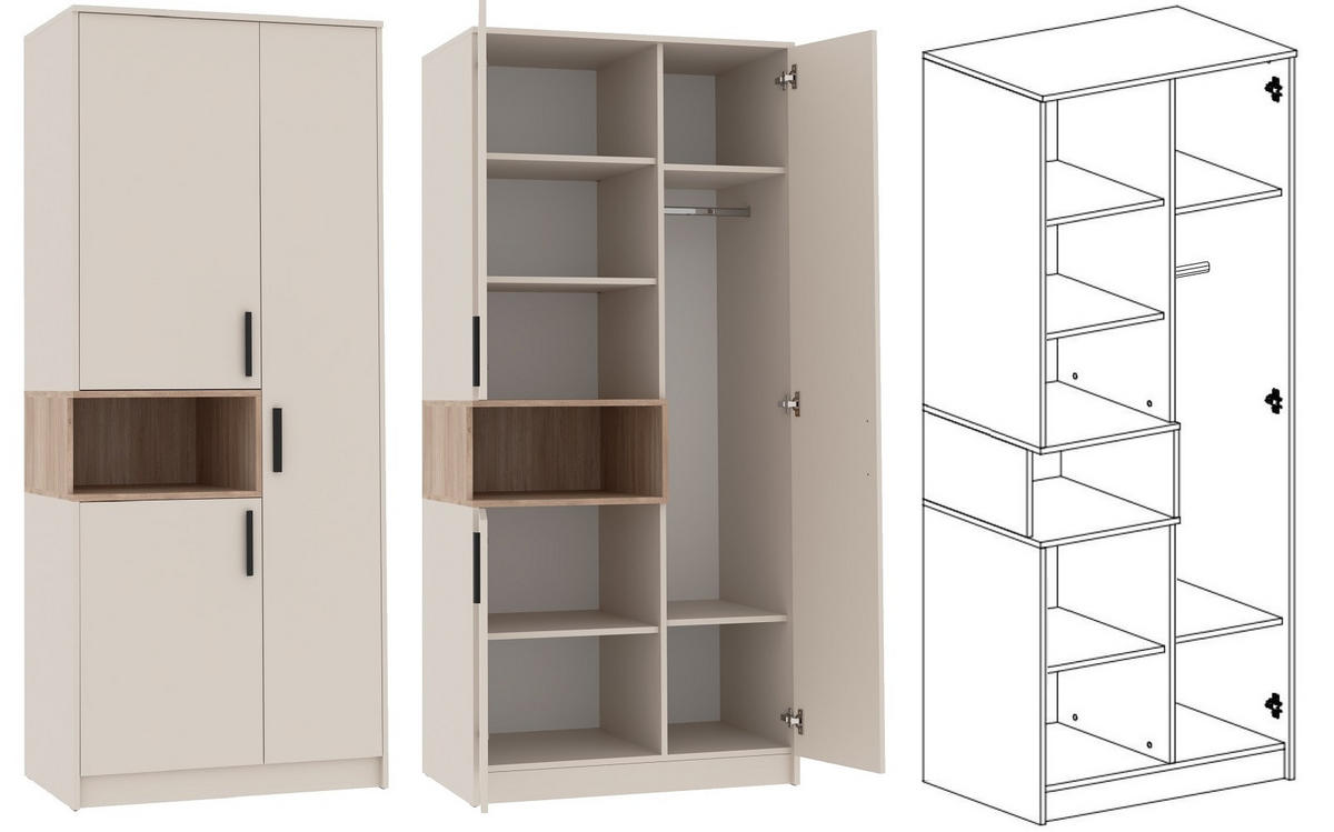 KLEIDERSCHRANK DREHTÜRENSCHRANK G1/C GRAUBEIGE CASHMERE 88/195/54 - Kaschmir/Schwarz, Holzwerkstoff (88/195/54cm) - Marmex Möbel