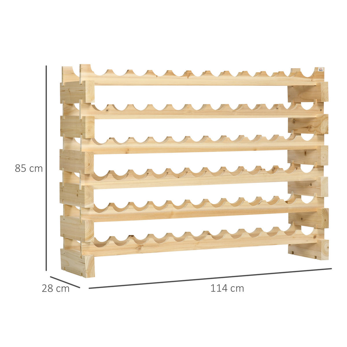 WEINREGAL, 6-stöckig, Holz, 72 Flaschen, 100kg, Naturholz, 114x28x85cm - Multicolor, Metall (114/85/28cm) - FORIOUS