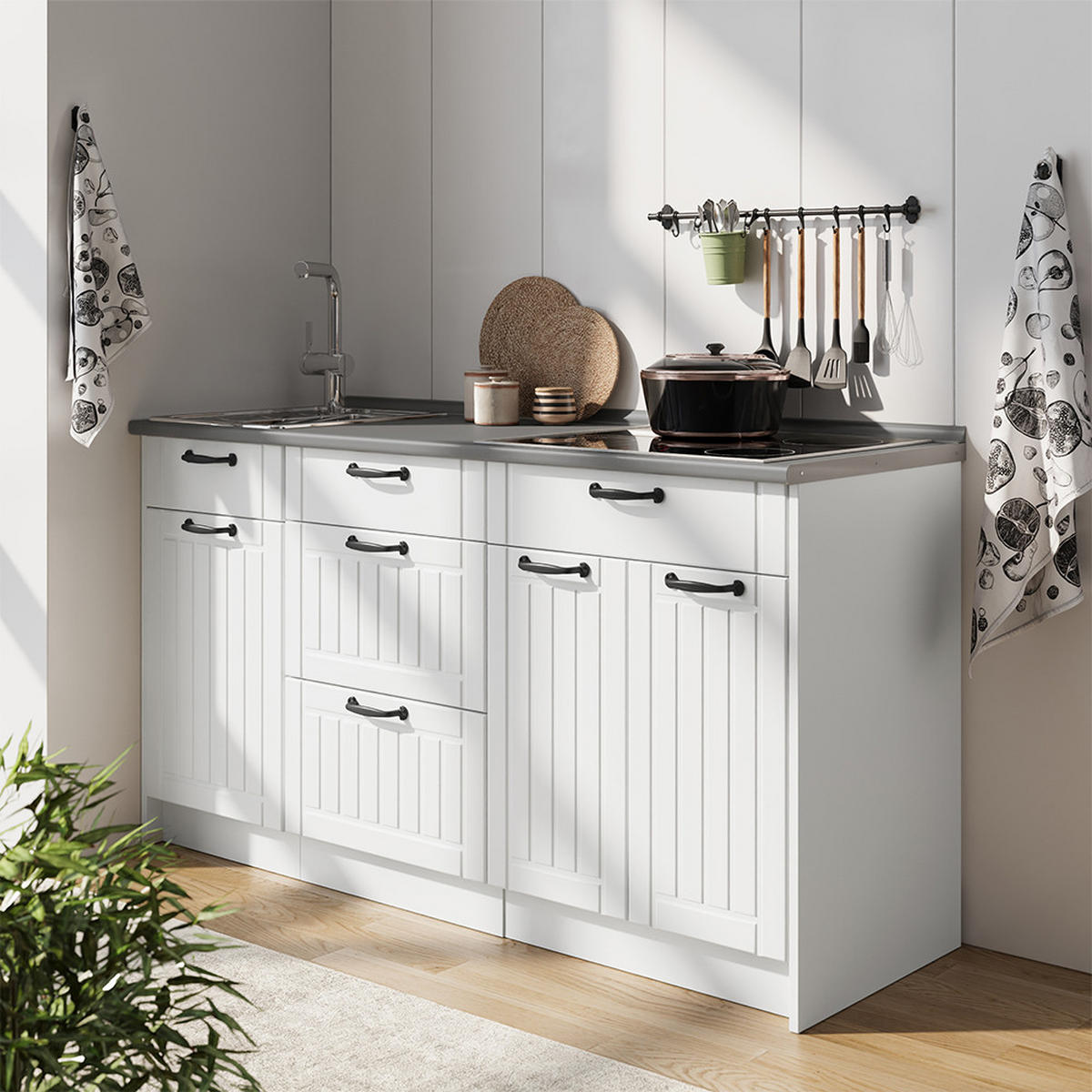 KUCHYNSKÝ BLOK Fame-Line, Biely vidiecky dom/biely, 150 cm, AP Antracit - biela, kompozitné drevo (150/82/60cm) - Vicco