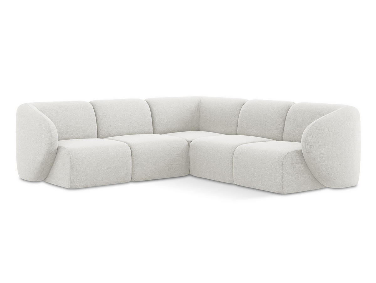 ECKSOFA Bouclé Stoff Weiß - Schwarz/Weiß, Holzwerkstoff/Kunststoff (251/251cm) - Makamii