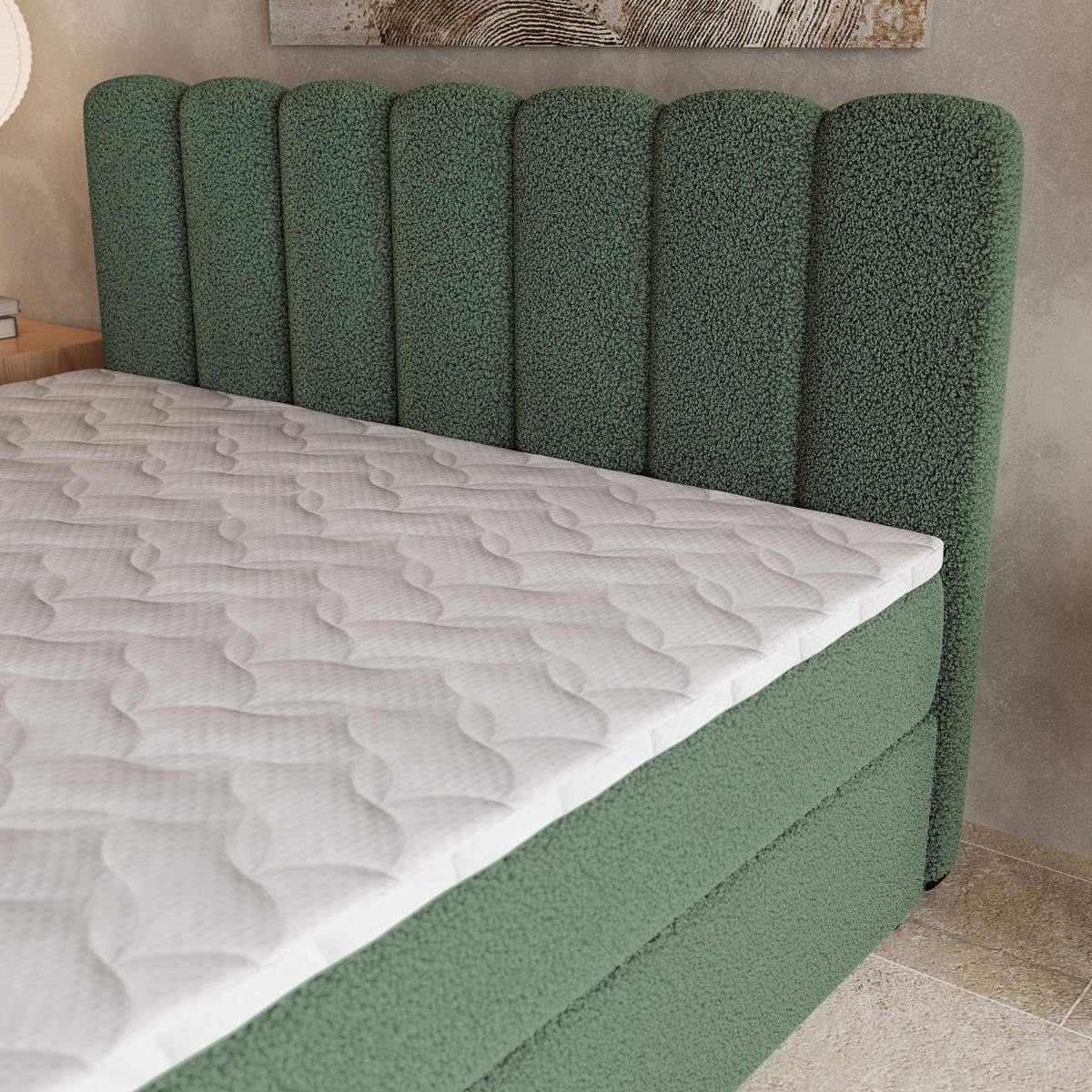 BOXBETT SOLIA 180x200 cm mit Matratze und Topper, H2+H3 - Grün - Grün, Holz (180/200cm) - MASSENO