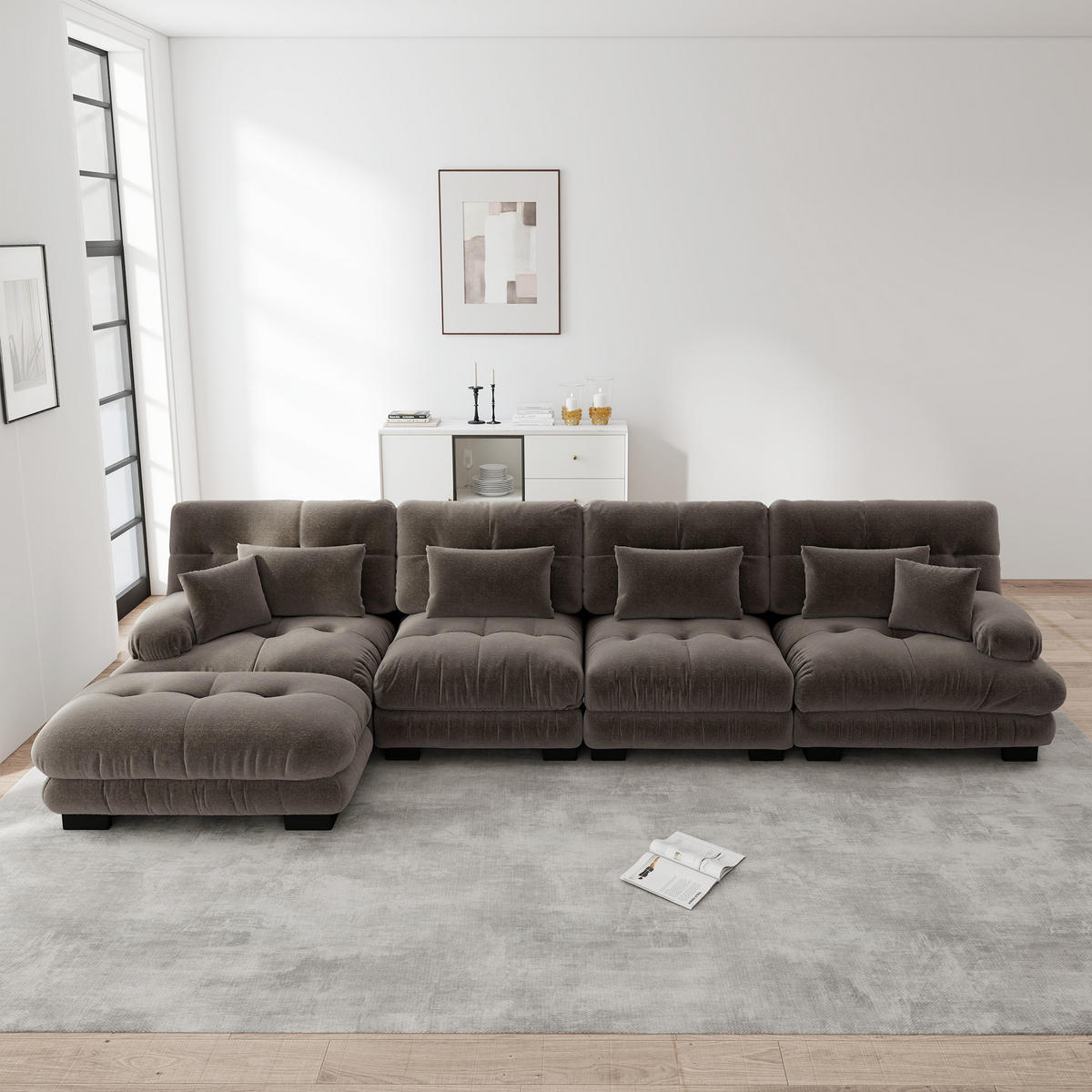 4-SITZER ECKSOFA Chenille Braun mit Ottomanen - Braun, Textil (406/145cm) - WISHDOR