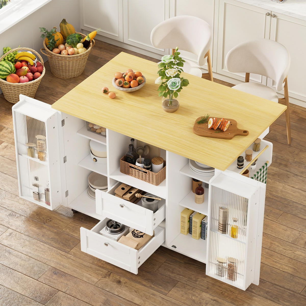 KÜCHENINSEL AUF ROLLEN Klappbare Arbeitsplatte MDF 120/45/92 cm - Naturfarben, Kunststoff (70/92/120cm) - Rolipo