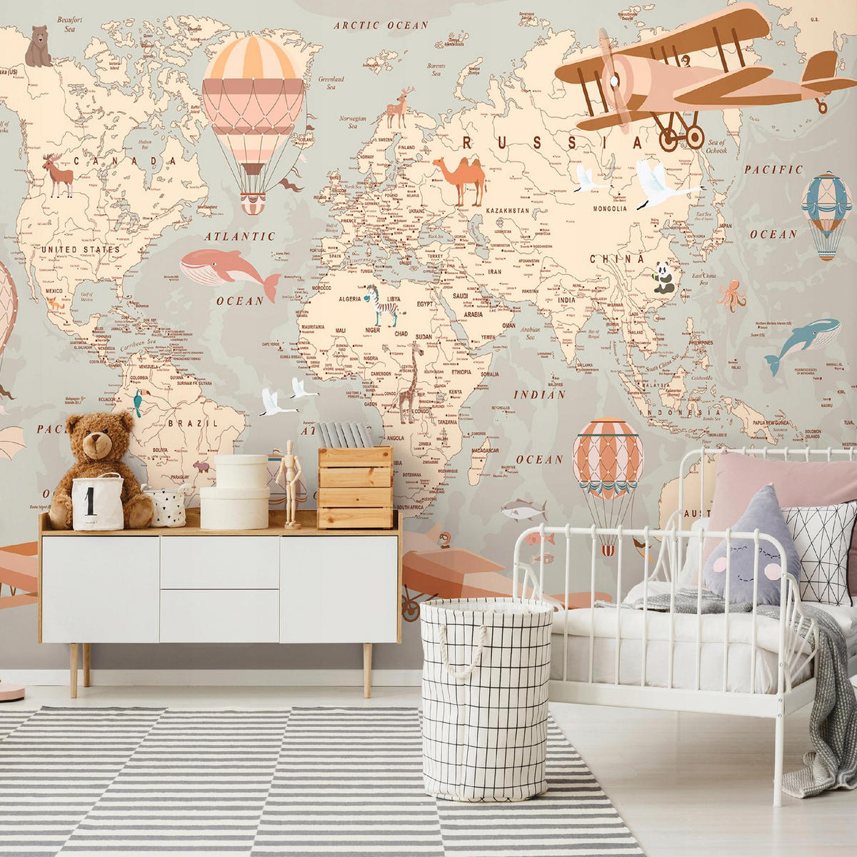 FOTOTAPETE Kinderzimmer Weltkarte Vliestapete Tapete 250x175 - Multicolor, Papier (250/175cm) - Wallarena