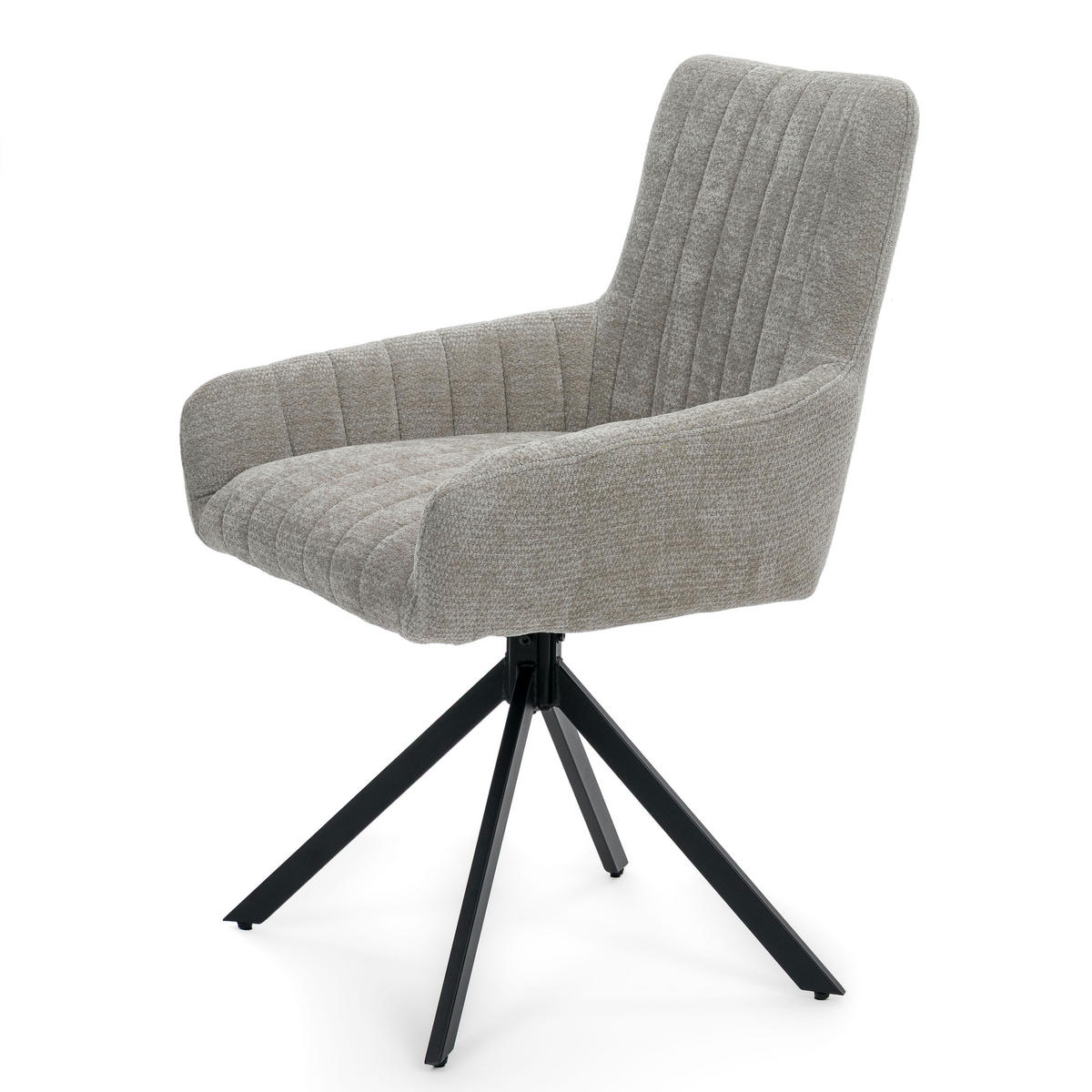 STUHL LUINO drehbar gepolsterter mit Steppung - hellgrau - Chenille - Hellgrau/Schwarz, Textil/Metall (58/87/60cm) - NEW HOME