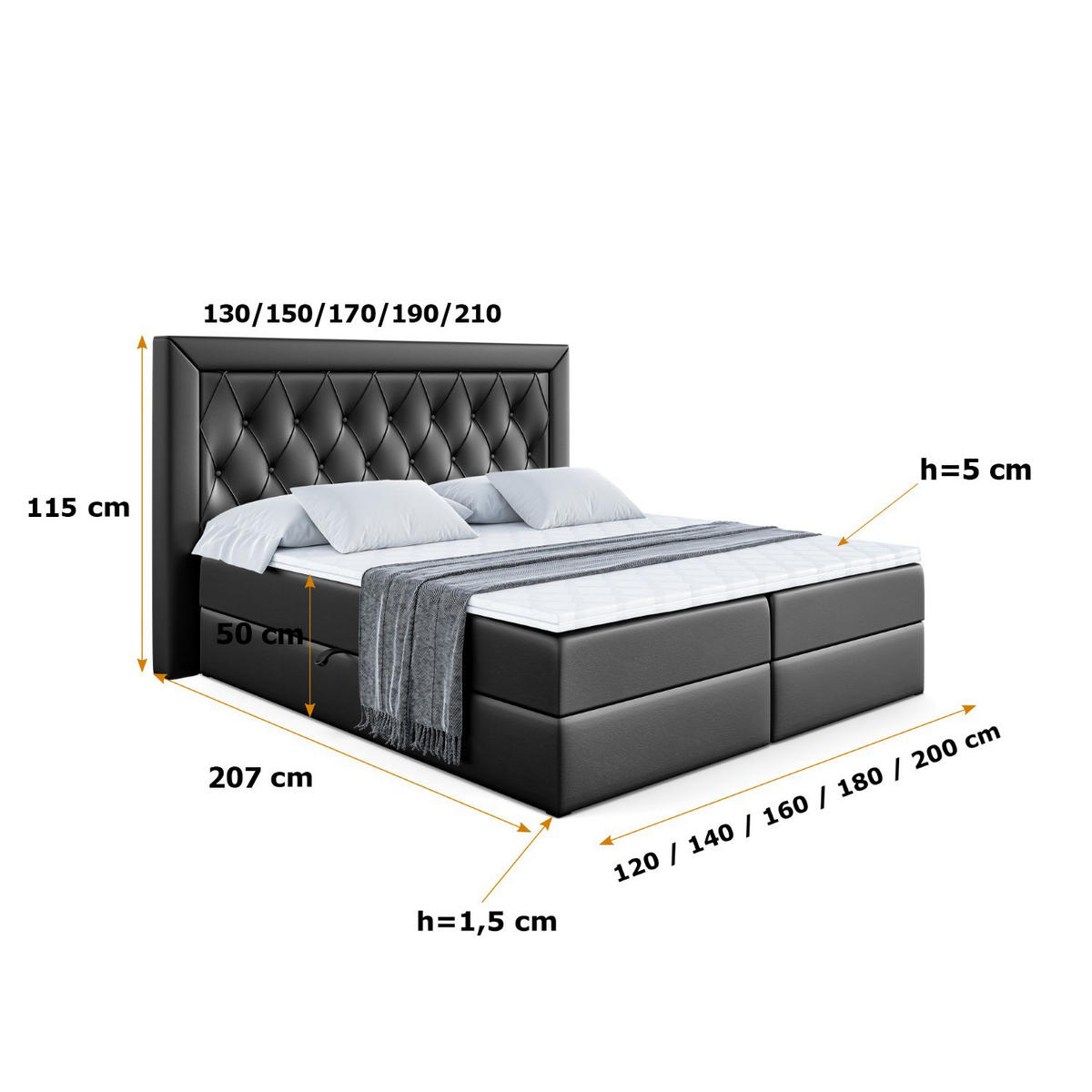 BOXBETT mit H4-Matratze und Lattenrost - NOEL - 180x200 Schwarz Hochglanz - Schwarz Hochglanz, Holzwerkstoff (180/200cm) - ALTDECOR