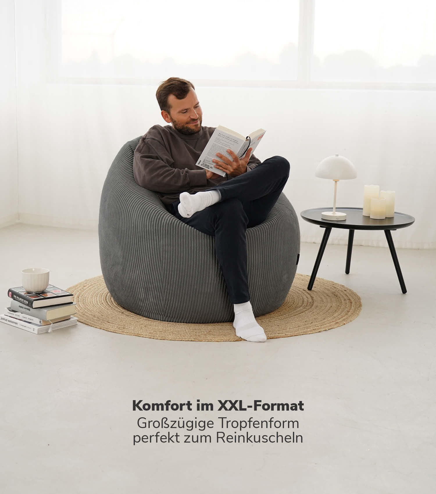 SITZSACK Cord Der Tagträumer - Anthrazit, Textil (80/130/80cm) - Mokebo
