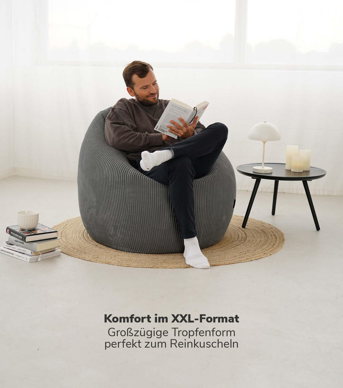 SITZSACK Cord Der Tagträumer - Anthrazit, Textil (80/130/80cm) - Mokebo