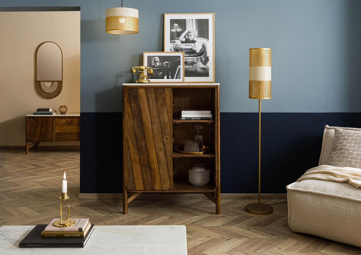 KOMMODE Mango 90x45x120 braun geölt / echter Marmor LOS ANGELES #10 - Braun, Holz (90/120/45cm) - Massivmoebel24