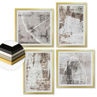 WANDBILDER 4er Set - 50x50 cm & 40x60 cm Goldrahmen - Abstrakte Muster, weiß, braun - Goldfarben, Kunststoff (50/50cm) - ArtPrintCave