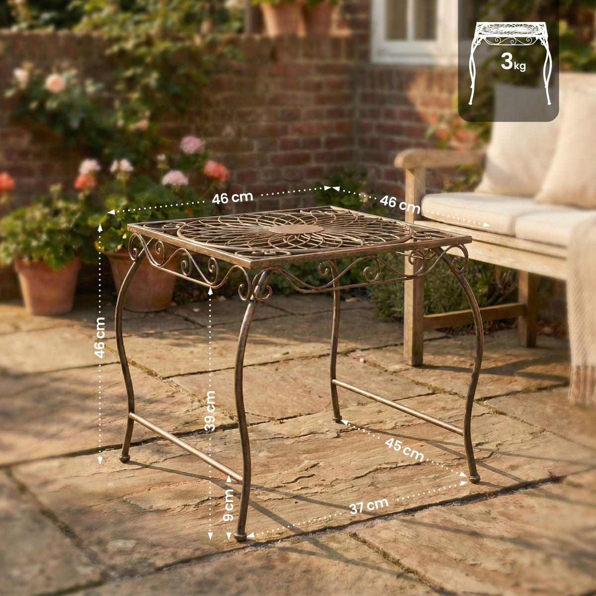 GARTENTISCH eckig 49/45/46 cm Metall Bronze - Bronzefarben, Metall (45/49/46cm) - CLP