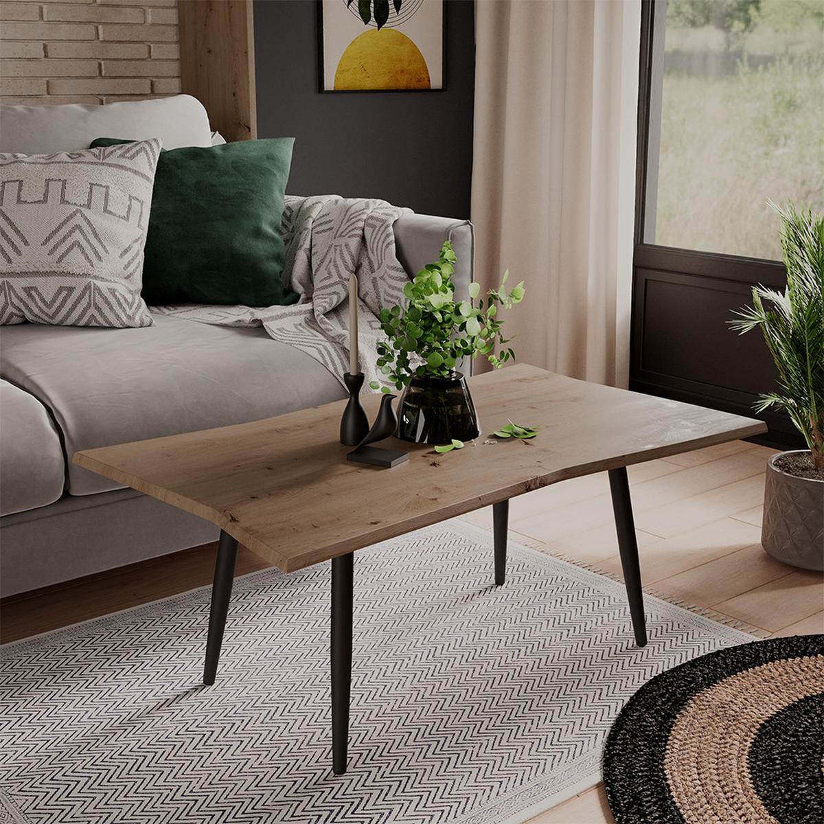 COUCHTISCH Yan Artisan 100 x 60 cm - Hellgrau, Holzwerkstoff (60/100/40cm) - Vicco