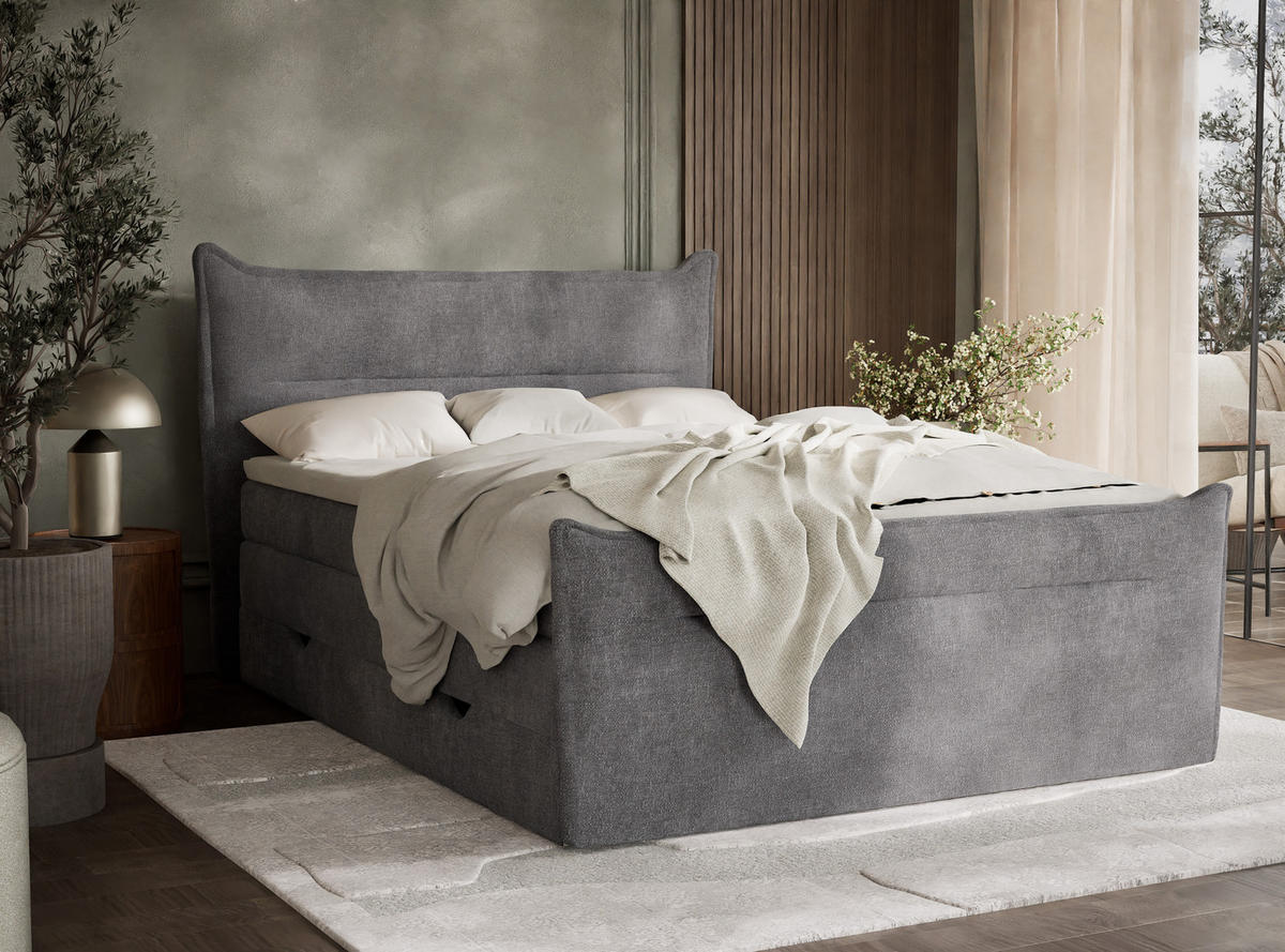 BOXSPRINGBETT Pelino 180/200 cm, in Grau, Bettkasten, Matratze, Topper - Schwarz/Grau, Holz/Holzwerkstoff (180/200cm) - Maison de Reve