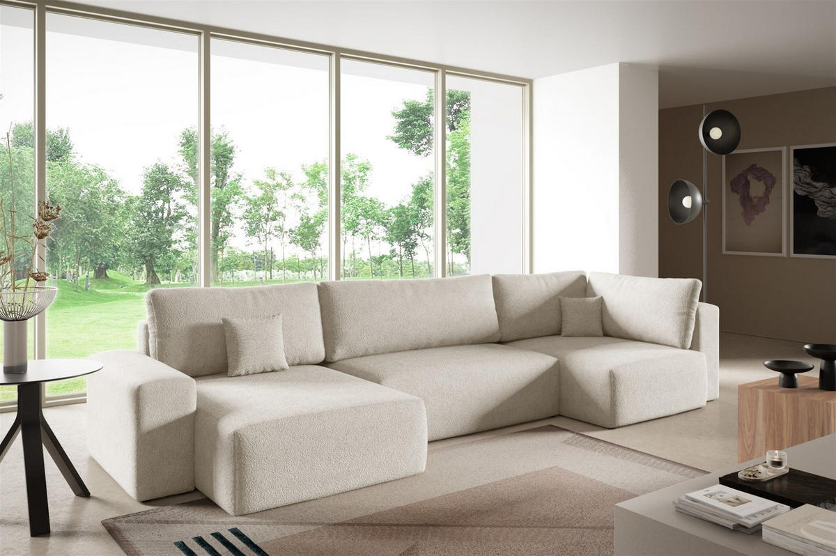 WOHNLANDSCHAFT Arona Xl - Creme, Holzwerkstoff/Textil (148/70/397cm) - Fun Möbel