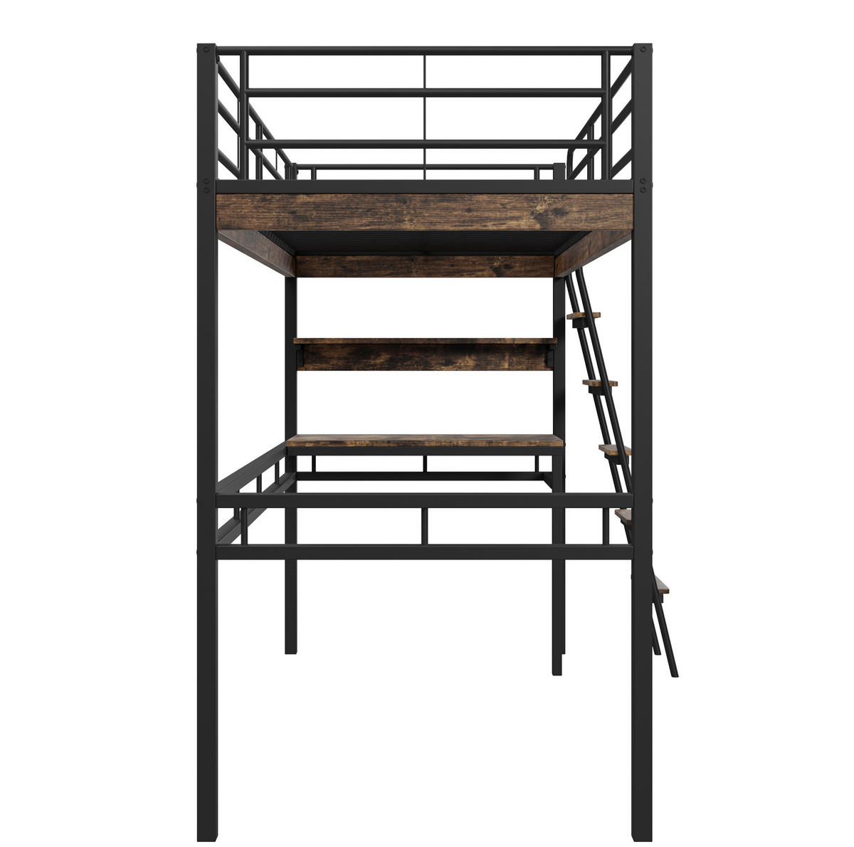 HOCHBETT aus Metall und MDF 90x200 cm Schwarz mit Schreibtisch, Regalen und Leiter - Schwarz, Metall (90/200cm) - IVMEU