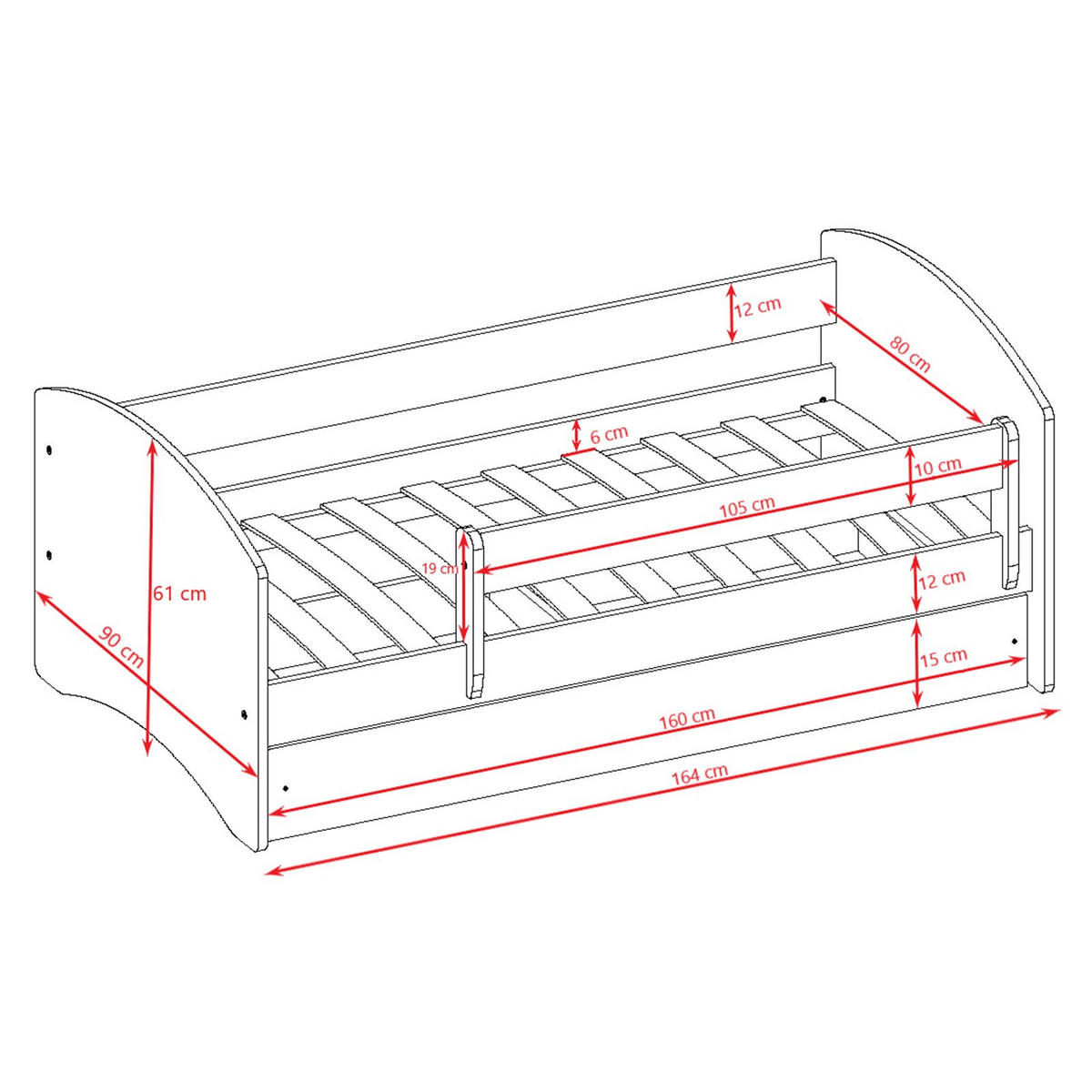 KINDERBETT Eisberg mit Schublade 160/80 90/61/164 - Rosa, Holzwerkstoff (80/160cm) - RAUMHIRSCH FURNITURE