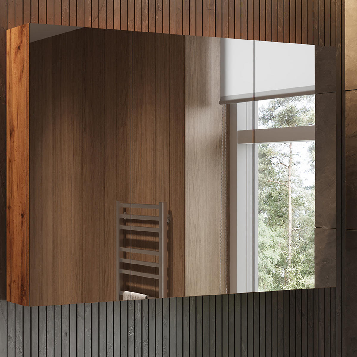 BADSPIEGELSCHRANK Lotta Eiche 99.7 x 73.2 cm mit 3 Türen - Eichefarben, Holzwerkstoff (99.7/73.2/16cm) - Vicco