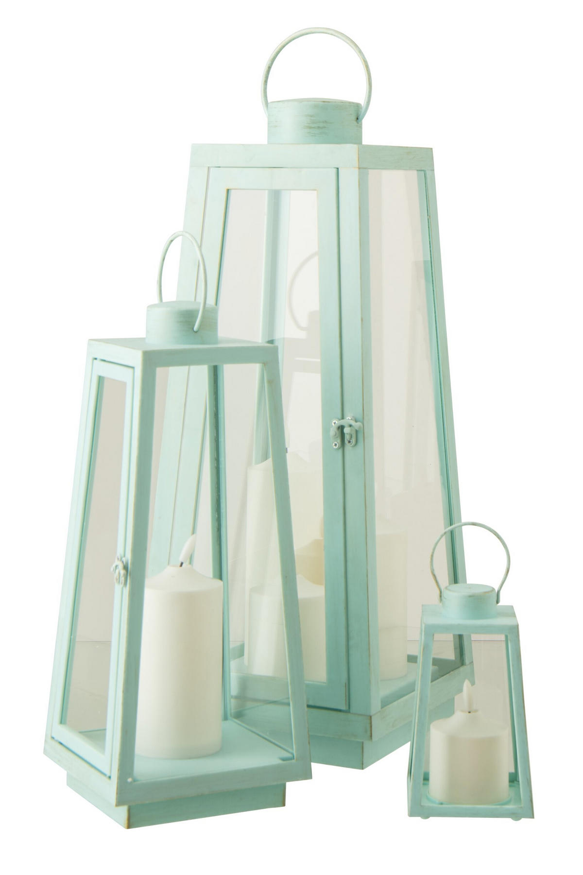 LATERNE + CANDLE LED Blau - Blau, Glas (24/59/24cm) - J-Line