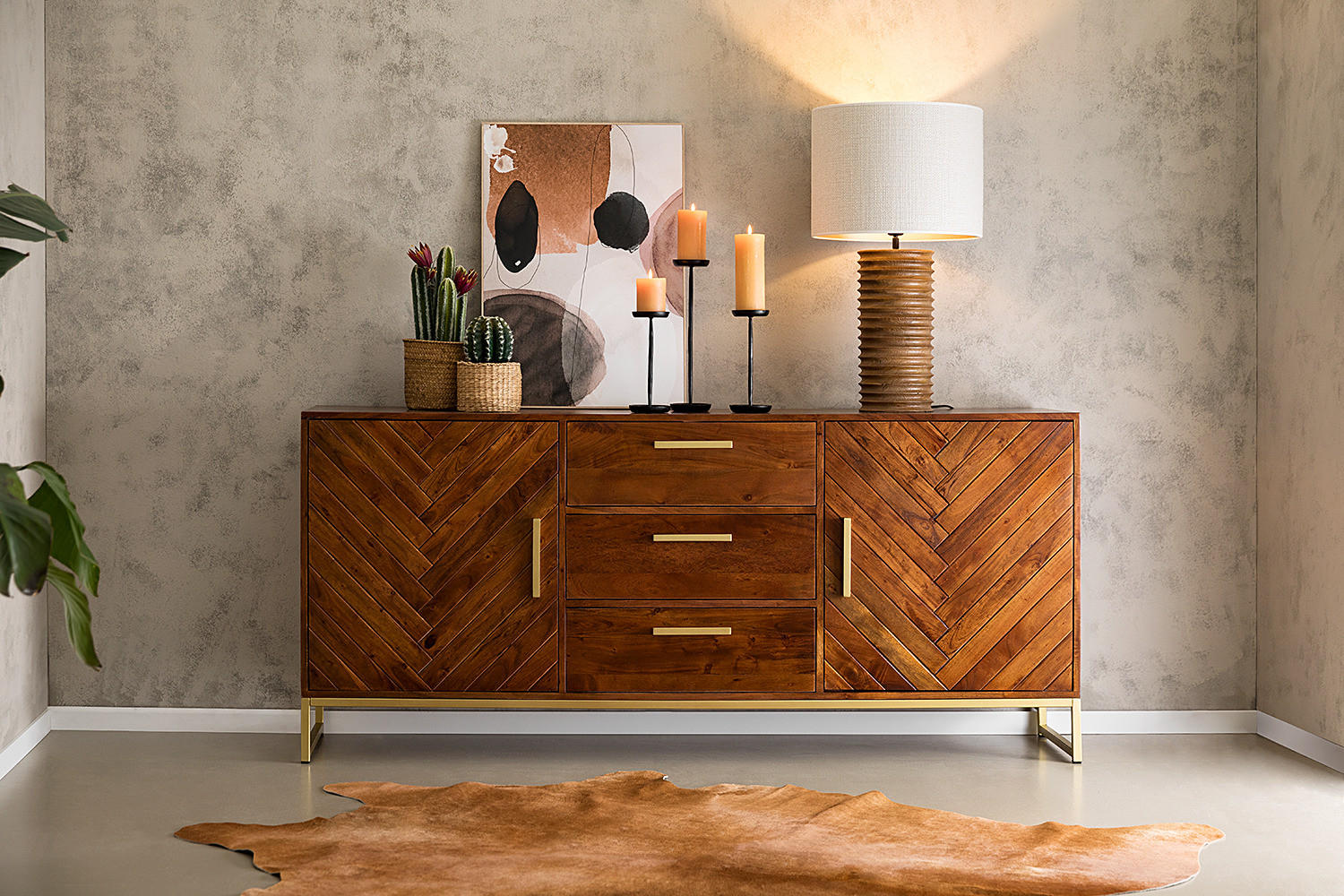 SIDEBOARD - Akazie massiv - Goldfarben/Akaziefarben, Holz (180/80/39cm) - home24