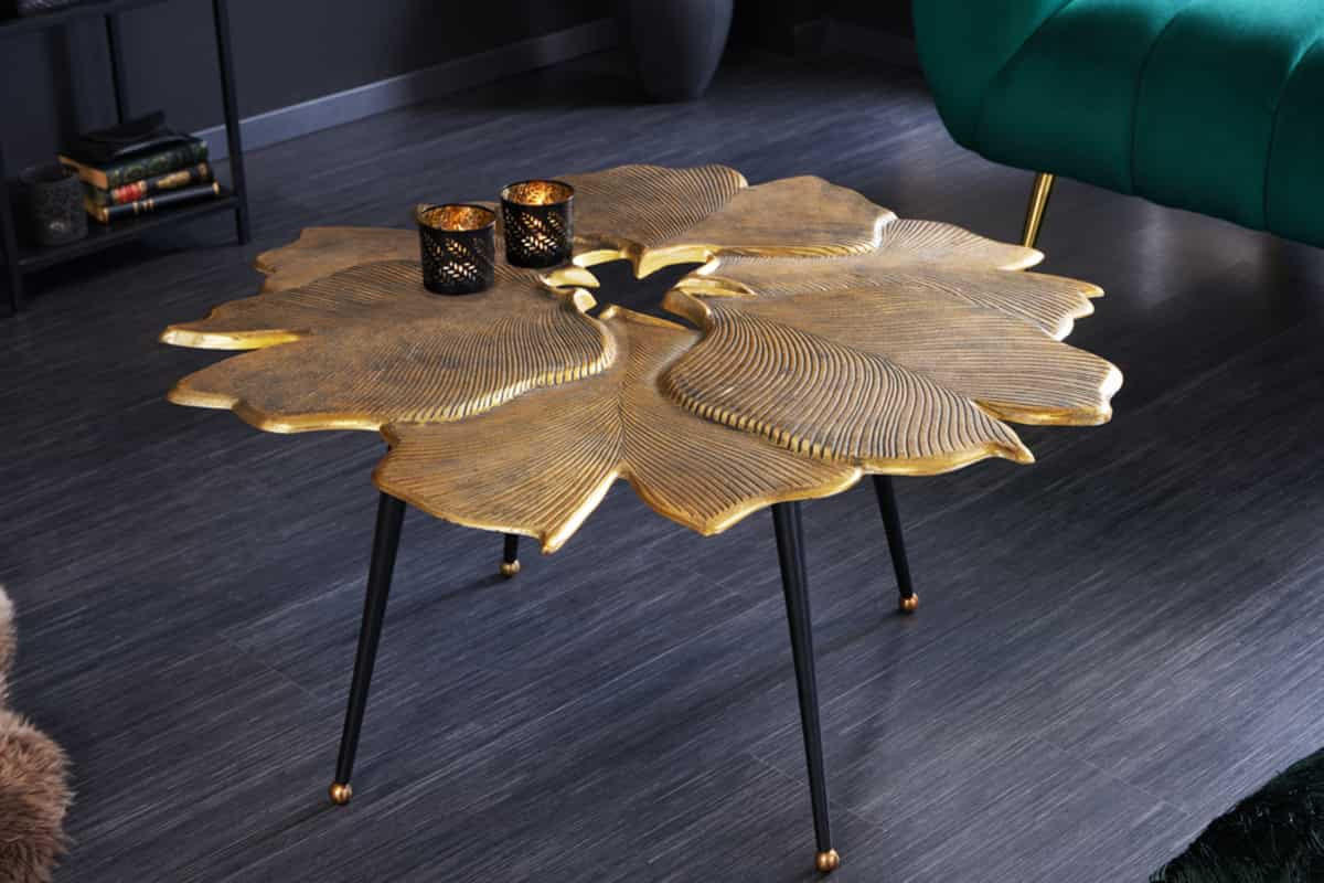 COUCHTISCH GINKGO rechteckig Gold 95cm - Beige/Goldfarben, Metall (90/95/47cm) - riess-ambiente