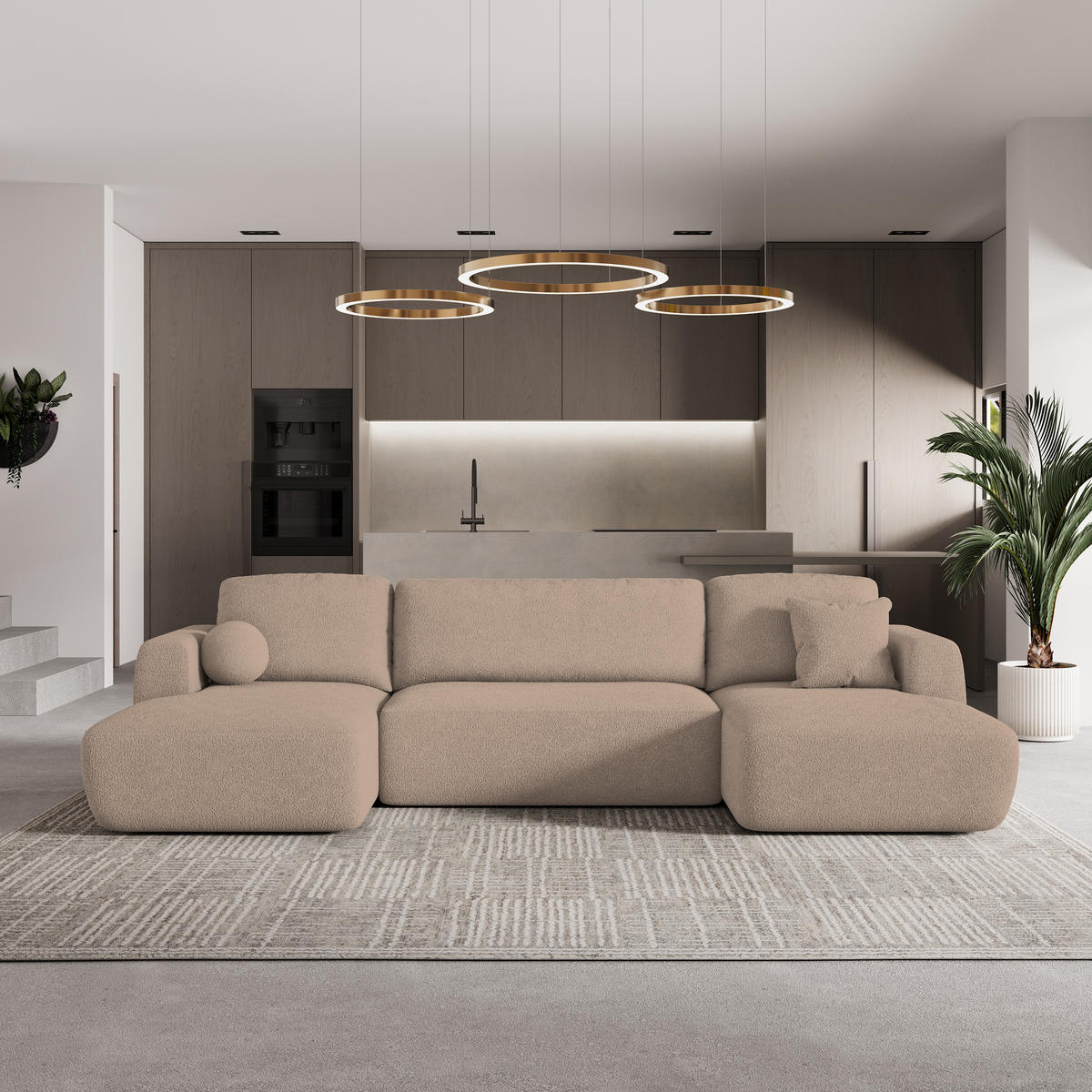 ROHOVÁ SEDAČKA SENTUM béžová - černá/béžová, dřevo/textil (330/148cm) - MASSENO