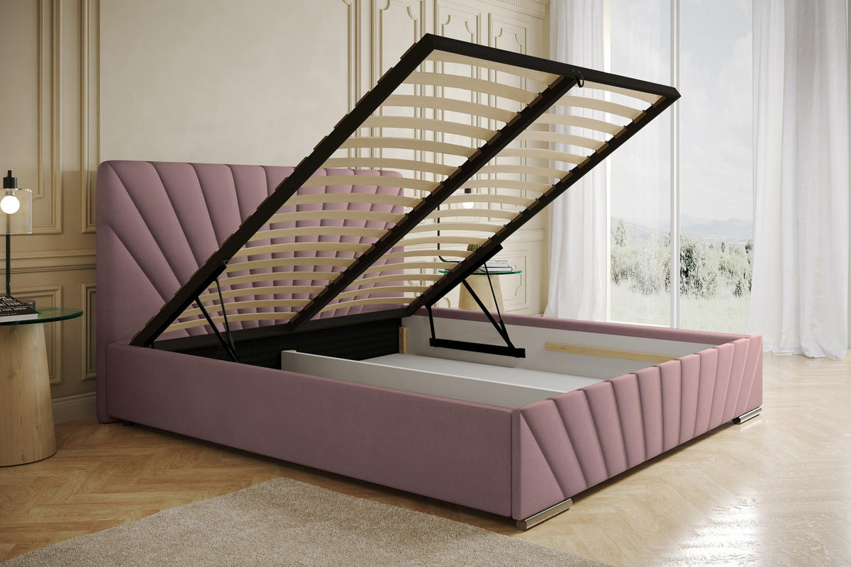 POLSTERBETT Ray 180 x 200 cm mit Bettkasten, Lattenrost und Taschenfederkernmatratze Pocket mit Kokosmatte - Rosa - Rosa, Holz (180/200cm) - Panda Möbel