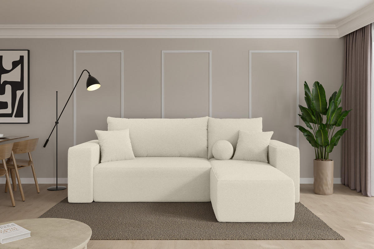 ROHOVÁ SEDAČKA s funkcí spaní, otoman vpravo SENO-L 249x139x85 béžová bouclé - černá/písková barva, kompozitní dřevo/textil (249/139cm) - ALTDECOR