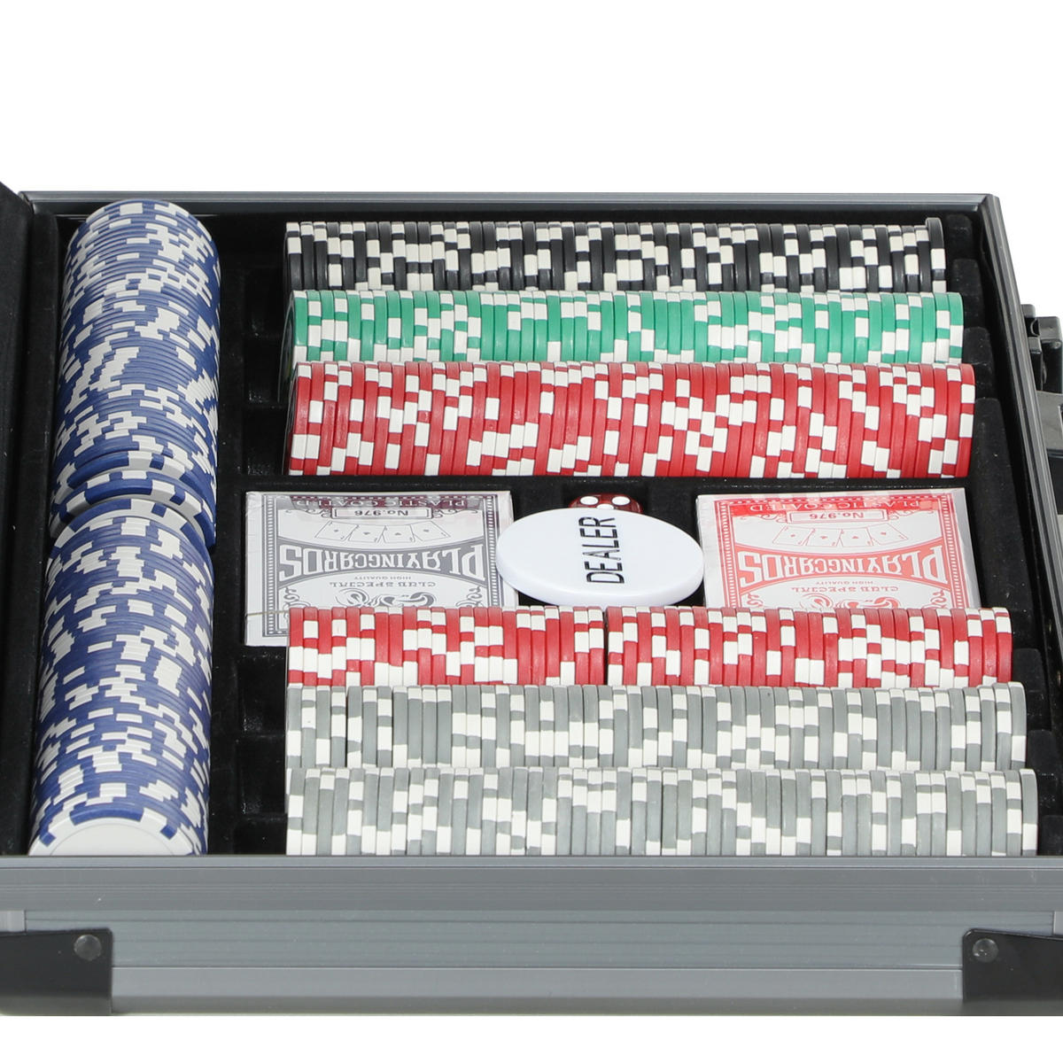 POKERSET DE-10641 400 Chips mit Koffer & Unterlage für 10 Spieler - Grau, Kunststoff (28/39.5cm) - ComfortXL