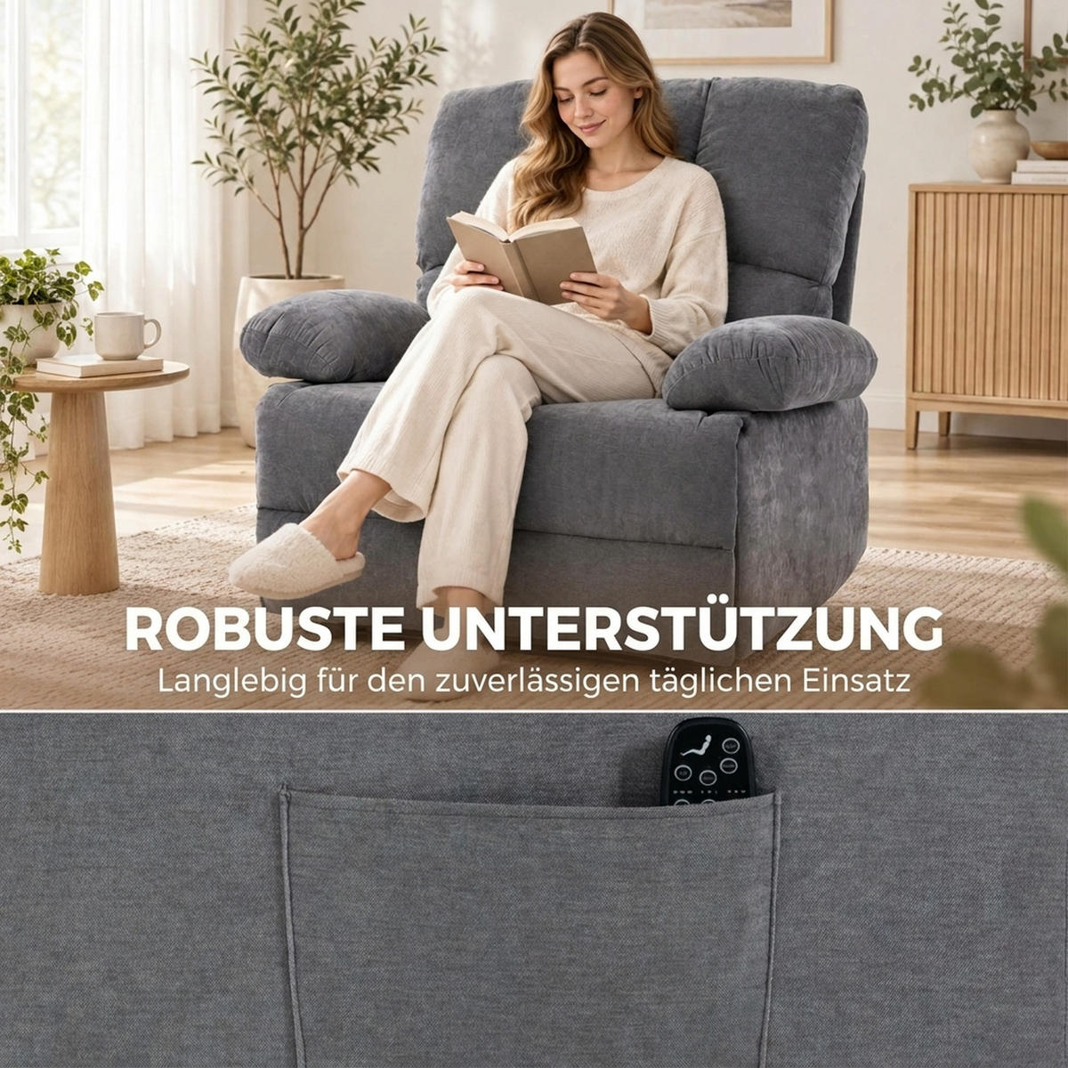 RELAXSESSEL Polyetser Grau - Schwarz/Grau, Textil/Metall (90/107/120cm) - HOMCOM