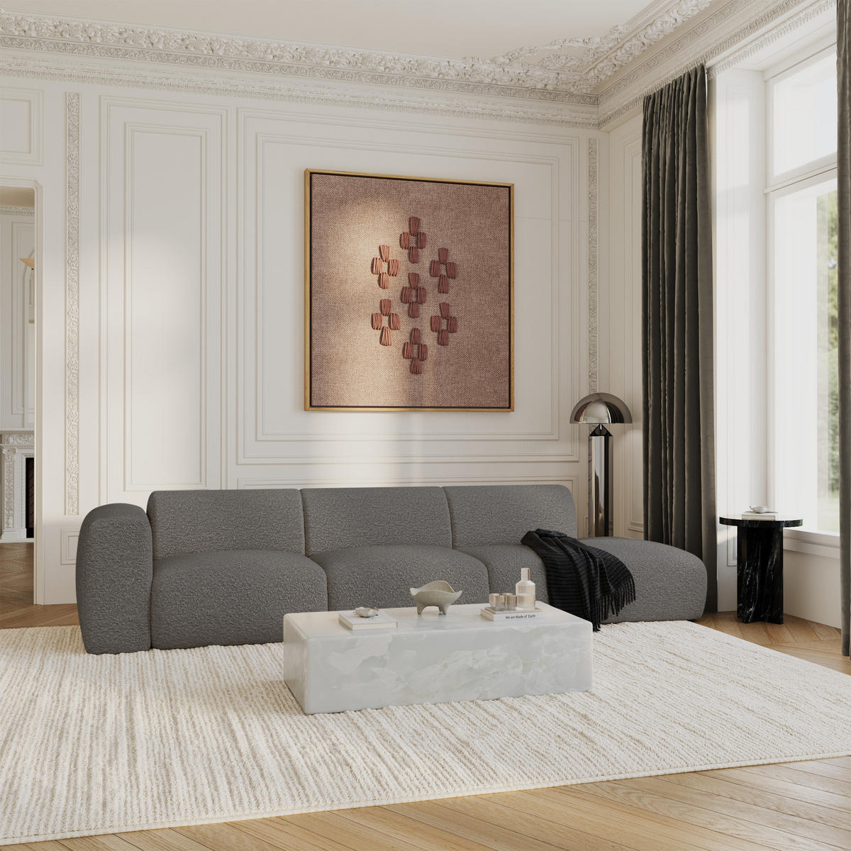 SOFA 5-Sitzer Bouclé-Stoff Graphitgrau 310cm - Graphitfarben/Grau, Textil (310/73/96cm) - Sia Home