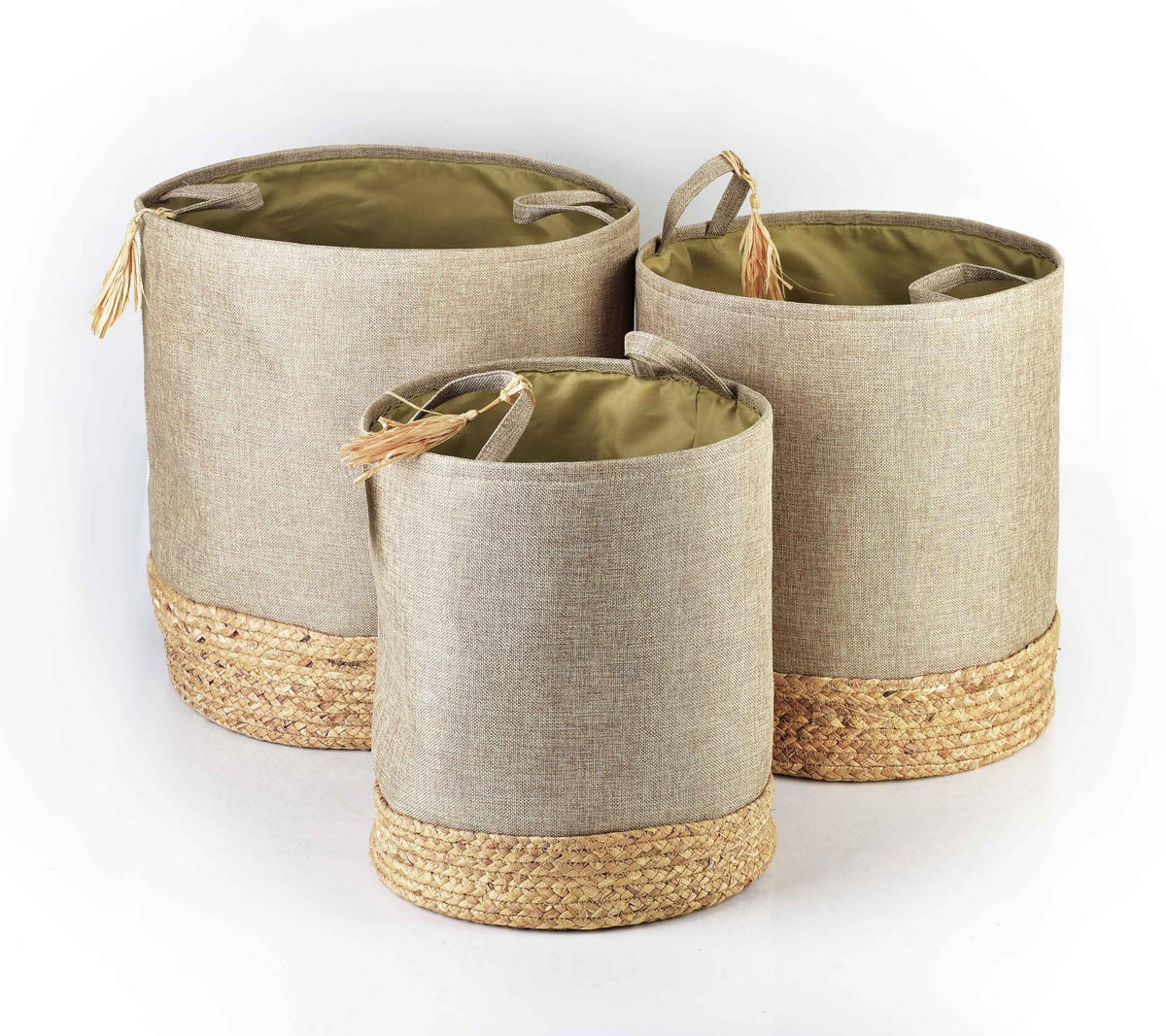 KORB Amparo 3er Set beige 42/42/46cm Stoff - Beige, Kunststoff (42/46/42cm) - Mondex