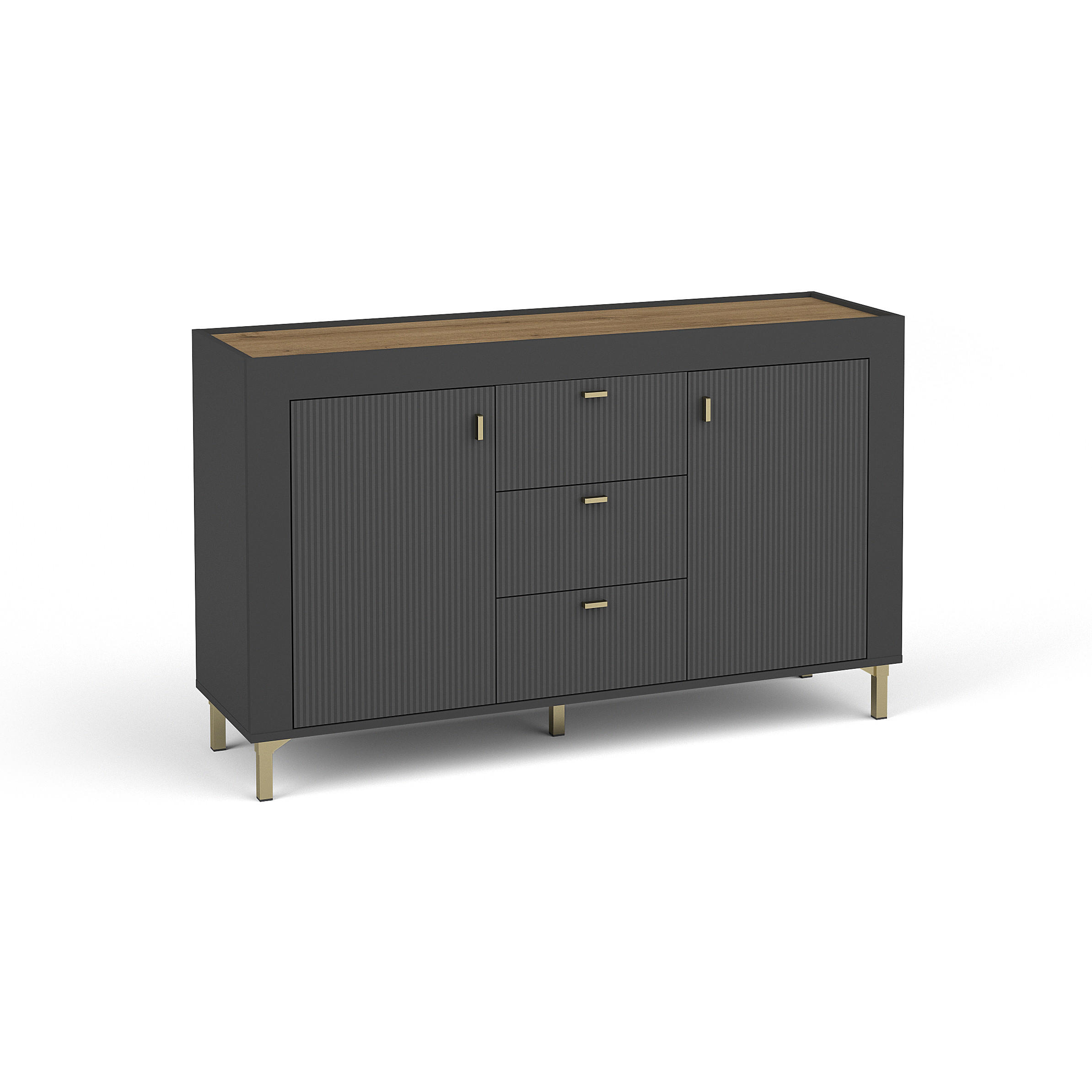 KOMMODE Monta mit 2 Türen und 3 Schubladen, Schwarz - Schwarz, Holzwerkstoff (137/84/40cm) - Beautysofa