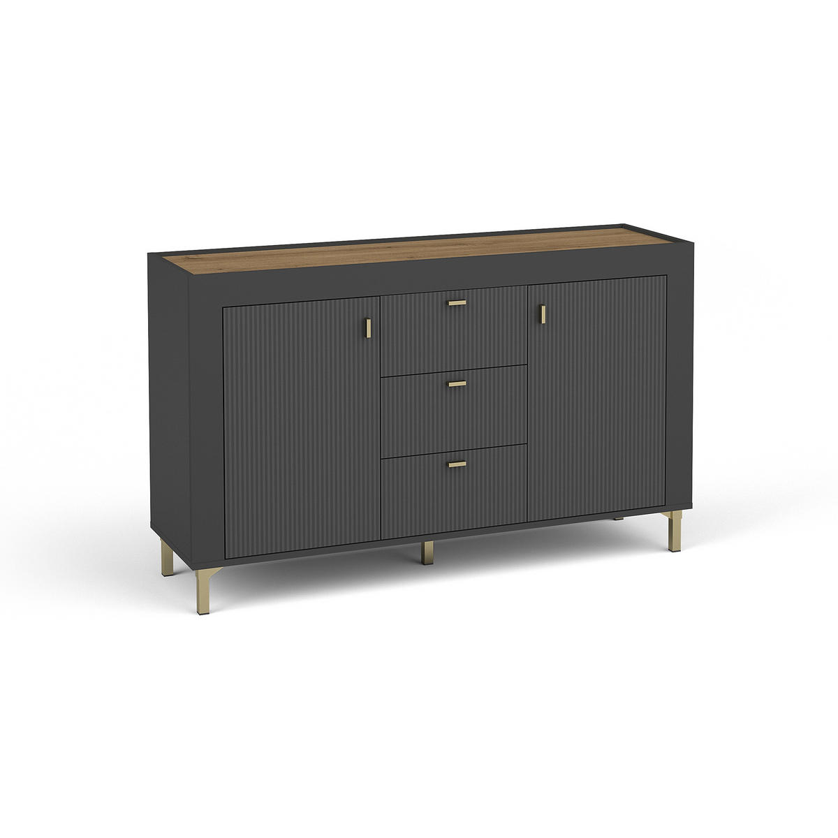 KOMMODE Monta mit 2 Türen und 3 Schubladen, Schwarz - Schwarz, Holzwerkstoff (137/84/40cm) - Beautysofa