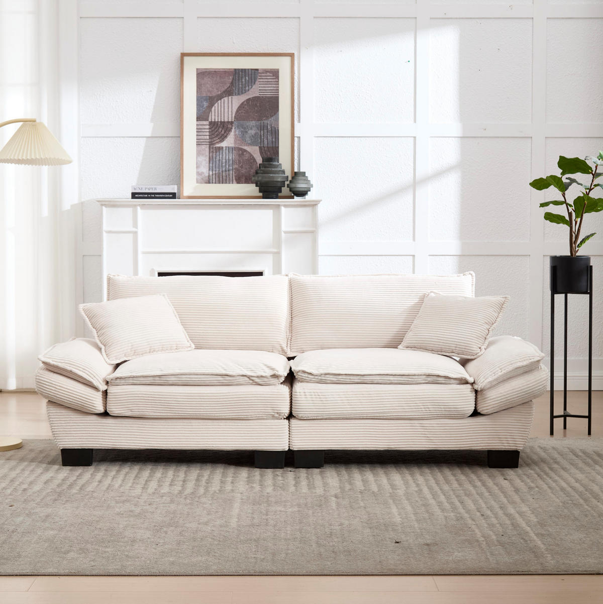 2-SITZER Sofa Samt mit ultratiefem Sitz und Kissen 224/81/81 cm Beige - Beige, Textil (81/224/81cm) - Redom