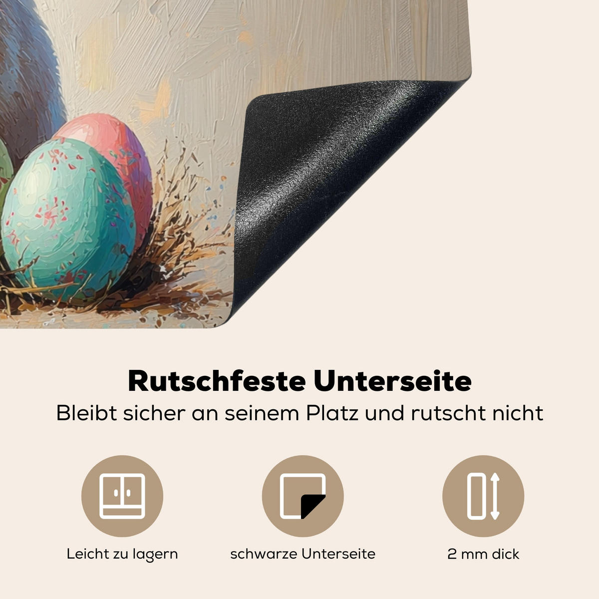 HERDABDECKPLATTE Osterhase - Pastell - Eier Induktionsschutz 81.6x52.7 cm - Beige, Kunststoff (81.6/52.7/0.2cm) - MuchoWow