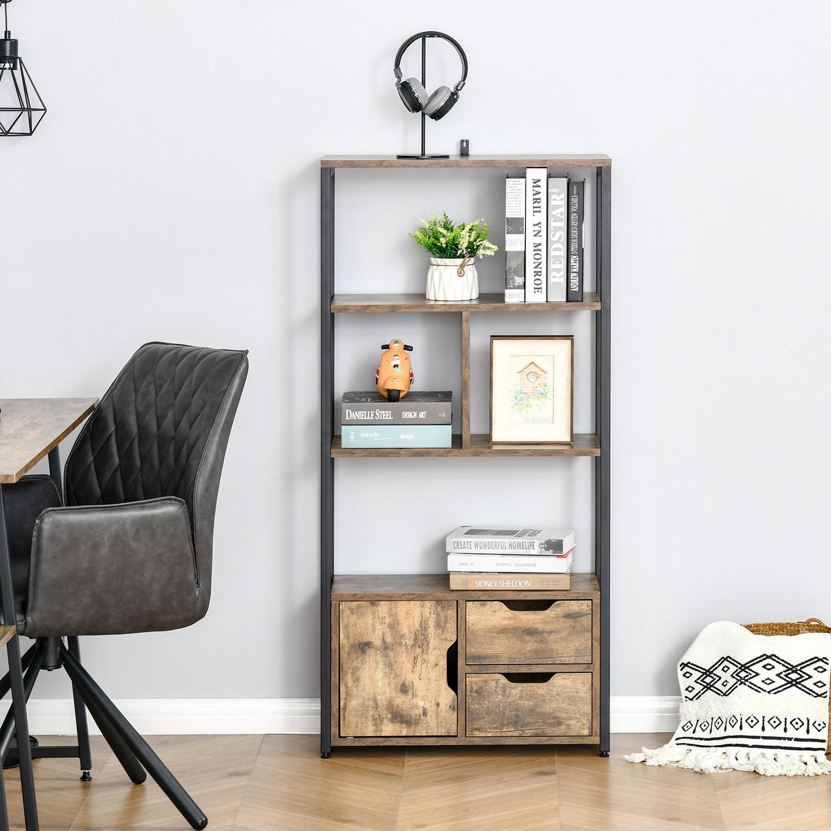 REGAL DE-15477 3 Ablagen + 1 Tür + 2 Schubladen Altwood/Schwarz - Braun, Holzwerkstoff (58/122/24cm) - ComfortXL