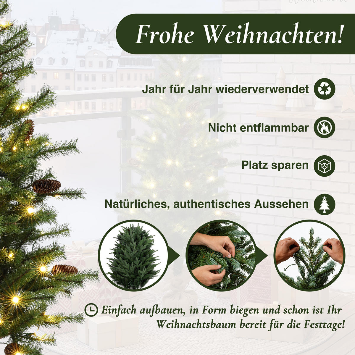 WEIHNACHTSBAUM 138 cm mit 80 LEDs, Kiefern-Optik, Grün - Grün, Kunststoff (138cm) - Hometopia