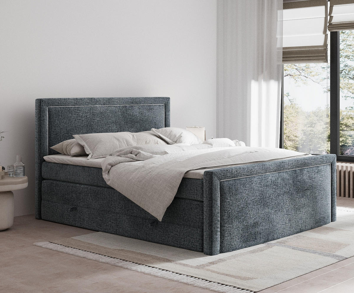 BOXSPRINGBETT Lavenda Blau Grau 200/200 cm - Blaugrau/Schwarz, Holz/Holzwerkstoff (200/200cm) - Maison de Reve