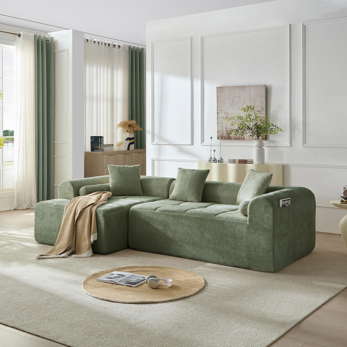 ECKSOFA 263/132.5/68 cm Grün Chenille - Grün, Textil (263/132.5cm) - Oxeza
