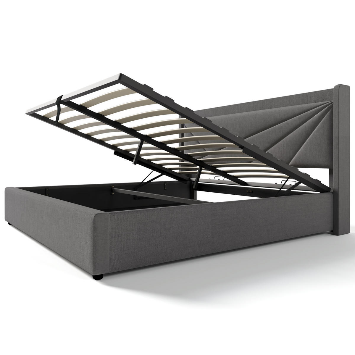 POLSTERBETT aus Baumwoll-Leinen 180x200 cm Grau mit Bettkasten, USB- und USB-C-Anschluss - Grau, Textil (180/200cm) - IVMEU