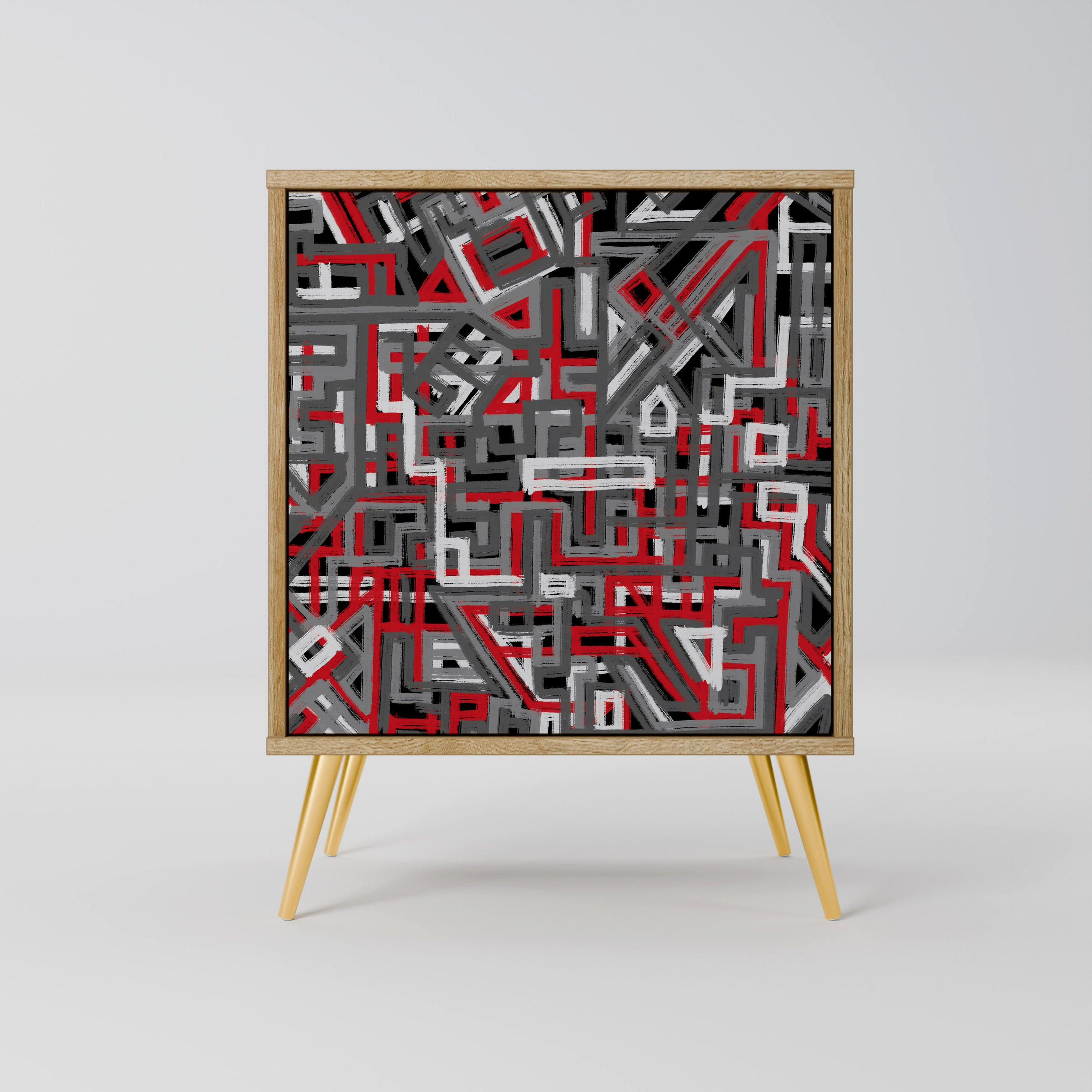 SIDEBOARD BROKEN LINES, Eichefarben, 57,5x42x75,5 cm, Goldfarbene Metallfüße - Eichefarben/Goldfarben, Holzwerkstoff/Metall (57.5/75.5/42cm) - SpaceRebels