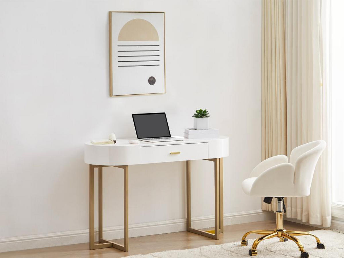 KONSOLENSCHREIBTISCH mit 1 Schublade - MDF lackiert & Metall - Weiß & Goldfarben - TORELI II - Weiß, Holz (120/45/76cm) - Pascal Morabito