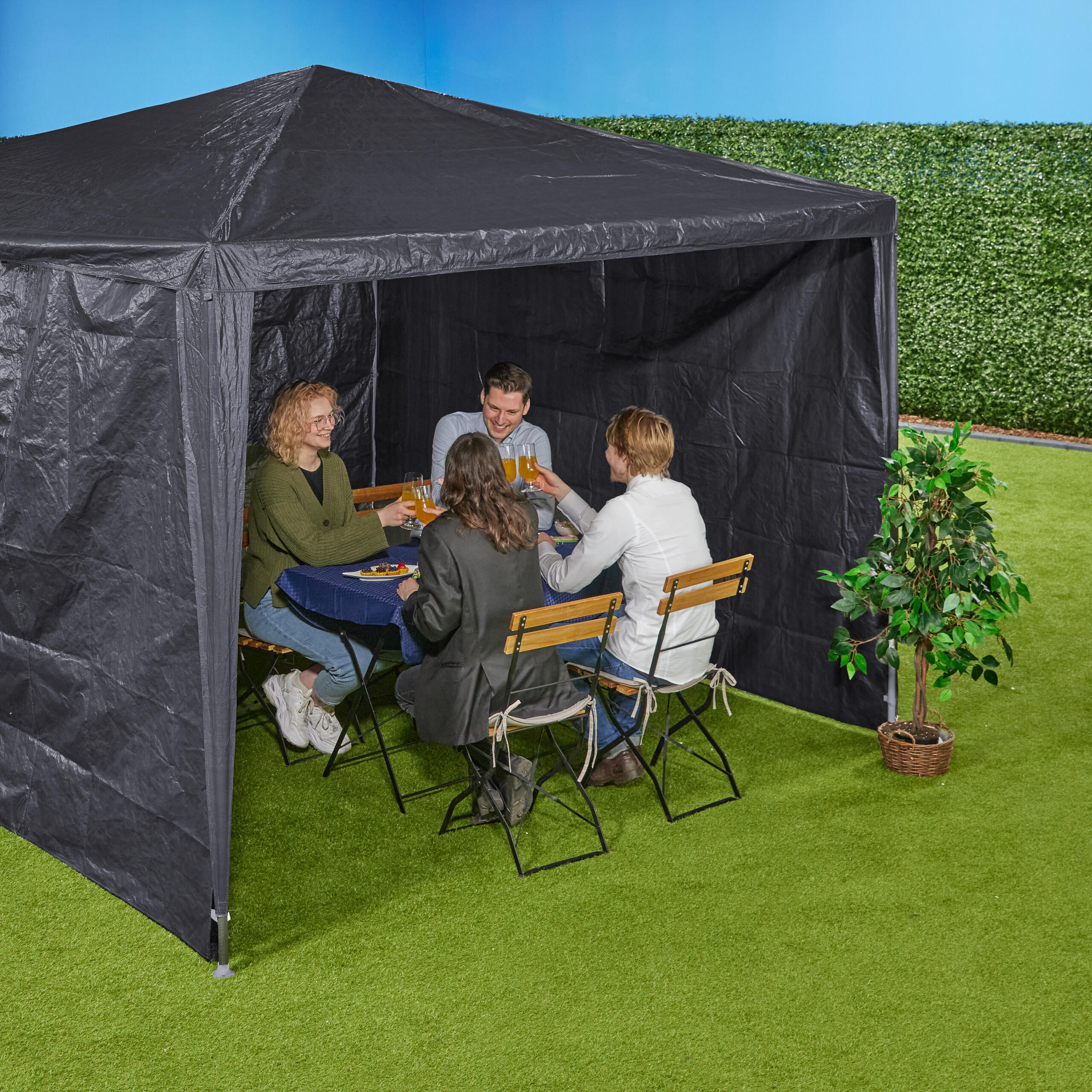 3XPAVILLON-SEITENTEILE - Grau, Kunststoff (300/200/0.1cm) - Relaxdays
