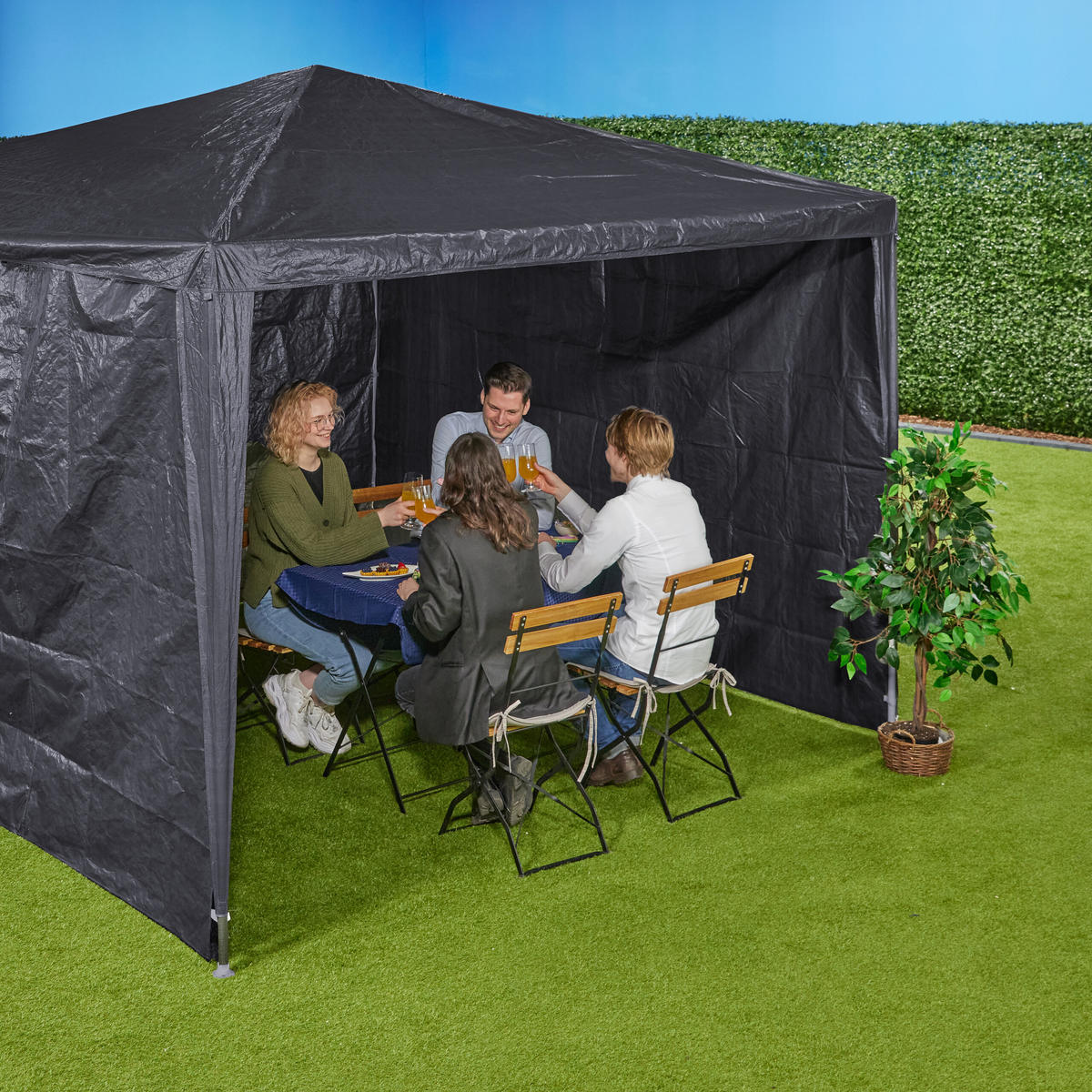3XPAVILLON-SEITENTEILE - Grau, Kunststoff (300/200/0.1cm) - Relaxdays