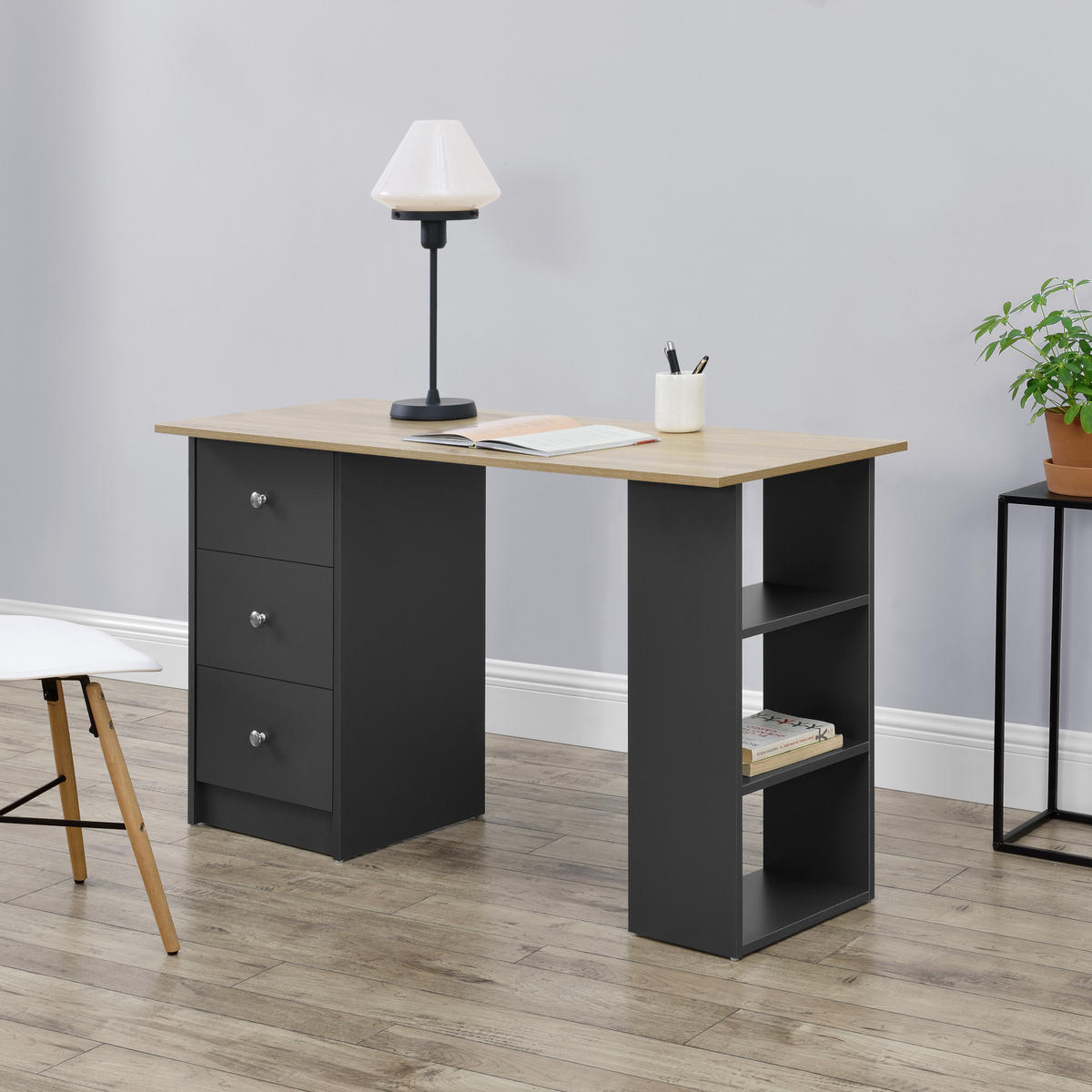 SCHREIBTISCH Lemberg - Dunkelgrau/Beige, Holzwerkstoff (49/120/72cm) - [en.casa]