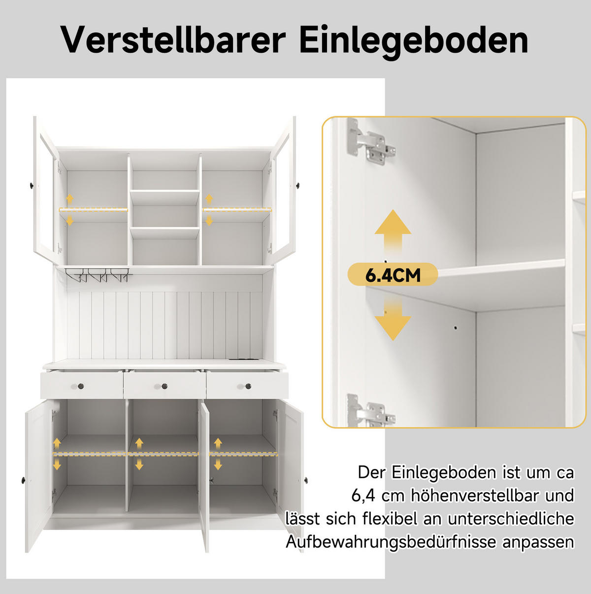BUFFETSCHRANK mit Glastüren 120 x 40 x 191 cm MDF Weiß - Weiß, Holzwerkstoff (40/191/120cm) - Meubliv