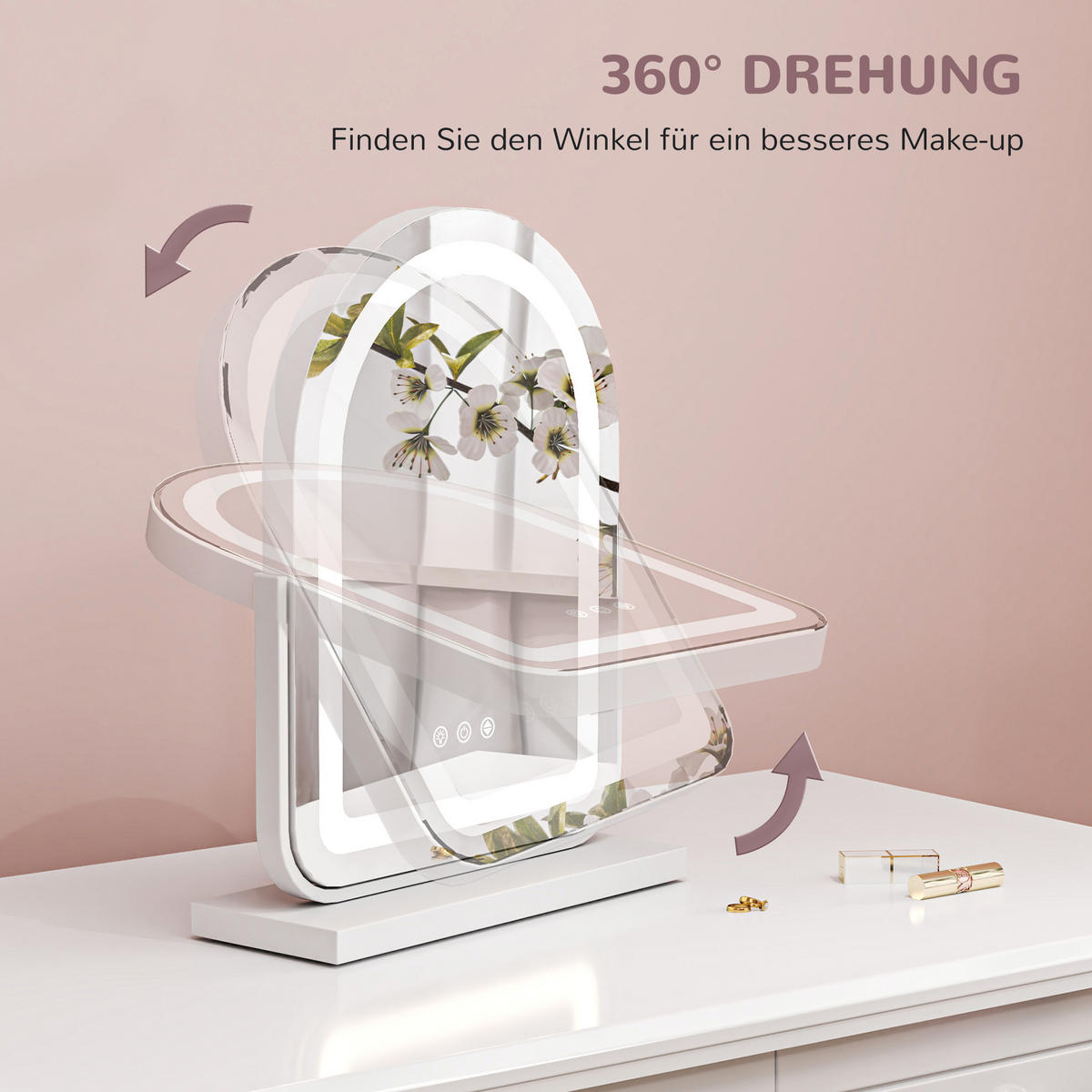 SCHMINKSPIEGEL 360° Drehbar Makeup-Spiegel, 33 x 44,5 cm, Weiß - Weiß, Glas (33/44.5/12cm) - HOMCOM